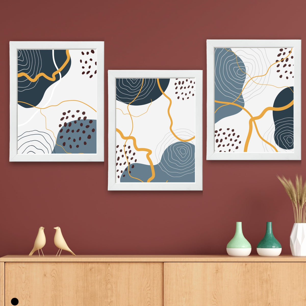 CRAFT QUEST Abstract Modern Shapes Wall Art | Set of 3 Frames for Home Decoration | Ideal for Living Room, Bedroom & Offices
