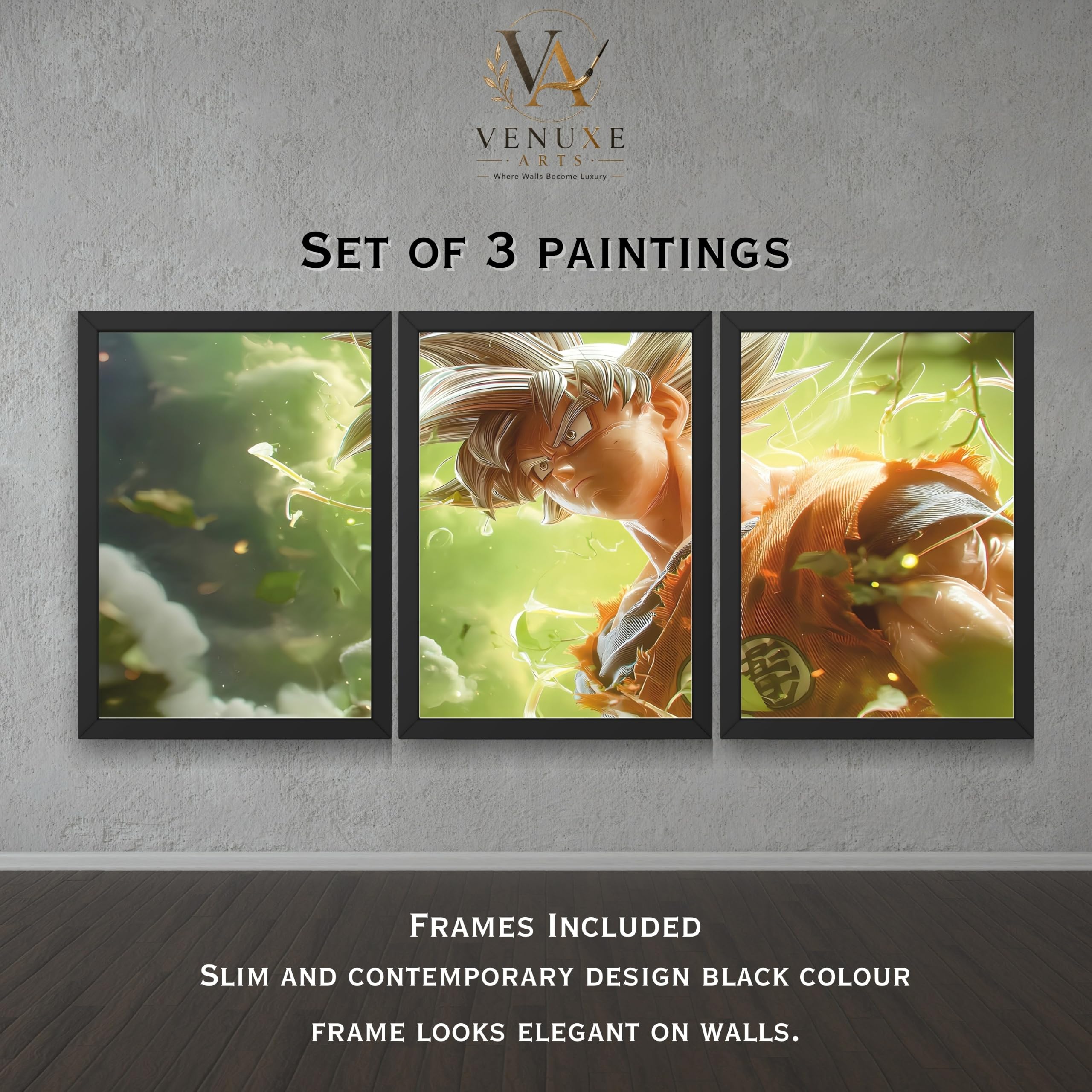 VENUXE ARTS Set Of 3 Anime Characters Wall Framed |Anime Characters Framed Poster for Living Room Bedroom Gaming Room Studio Wall Decor