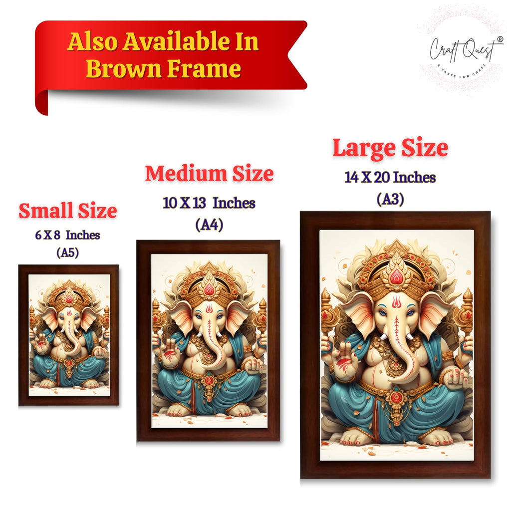 CRAFT QUEST Lord Ganesha Ganesh ji Art Framed Wall Painting With Frame For Home and,Office Décor Items