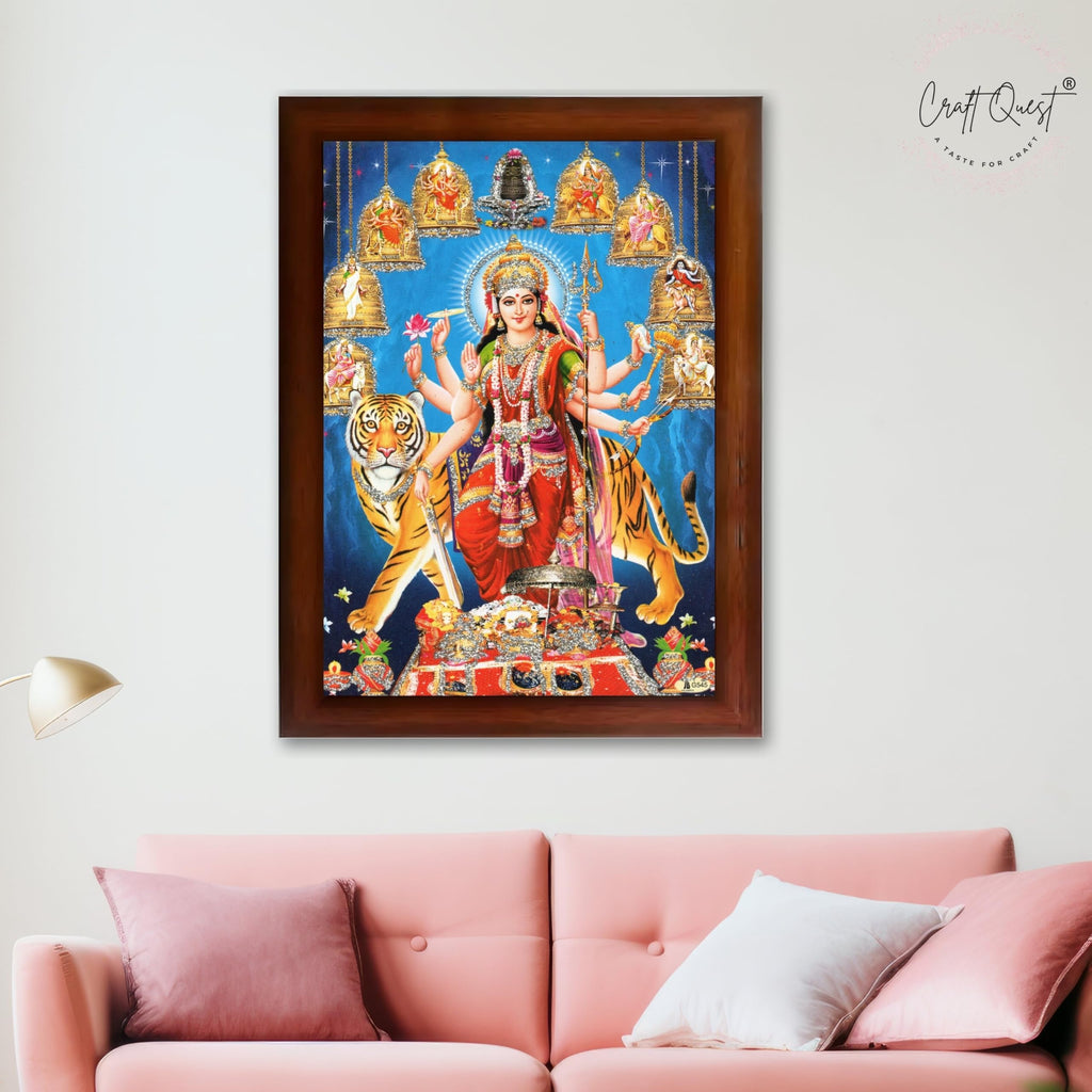 CRAFT QUEST Durga Maa MataJi Goddess Navdurga Durga Wall Painting Framed Home and Pooja Décor Item