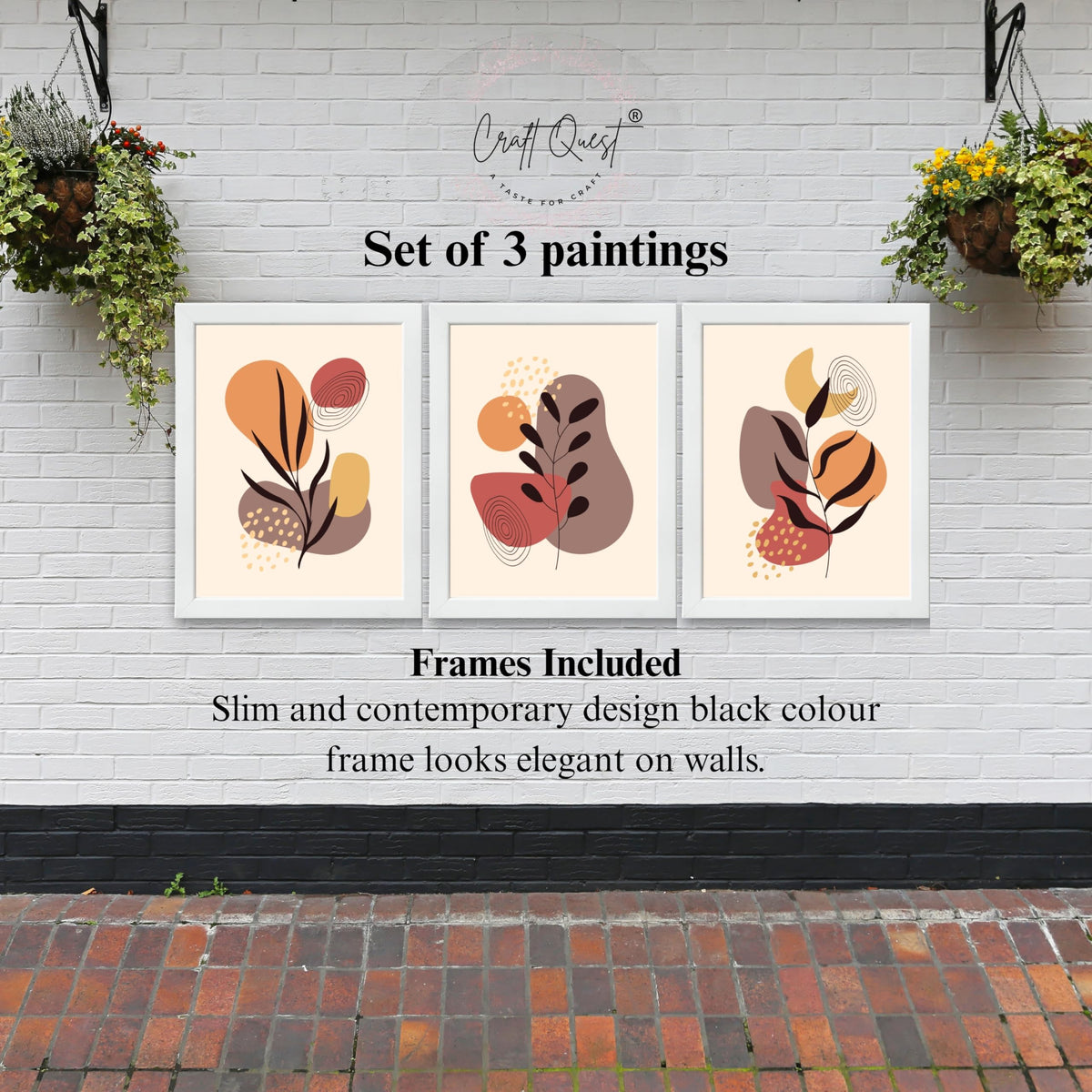 CRAFT QUEST Wall Art Decor Paintings | Set of 3 BOHO Wall Art Frames for Home Decoratio | Ideal for Living Room, Office & Bedrooms