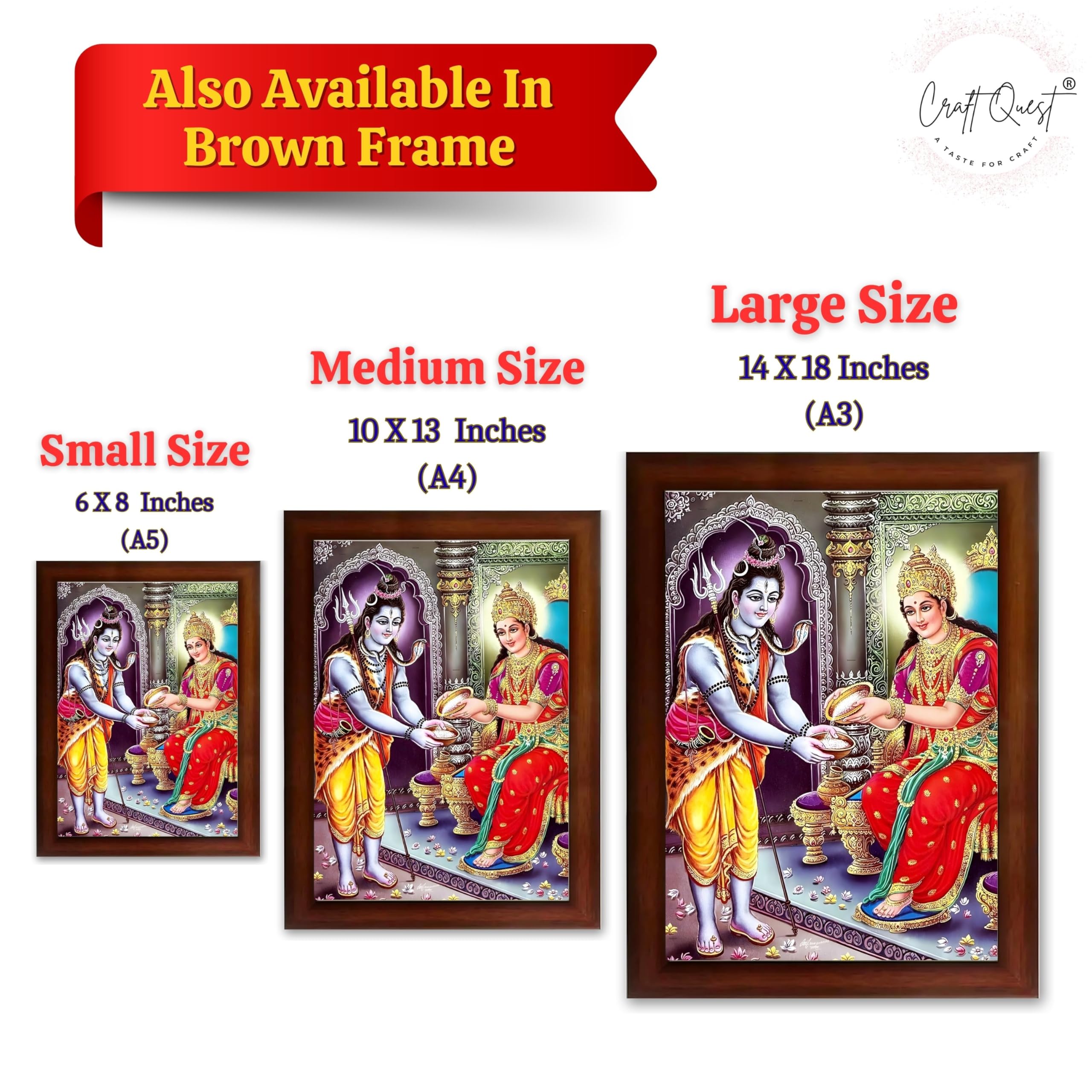 CRAFT QUEST Shiva & Maa Annapurna devi sitting on throne photo frame with Acrylic Glass for Home Kitchen, Restraunt, Business