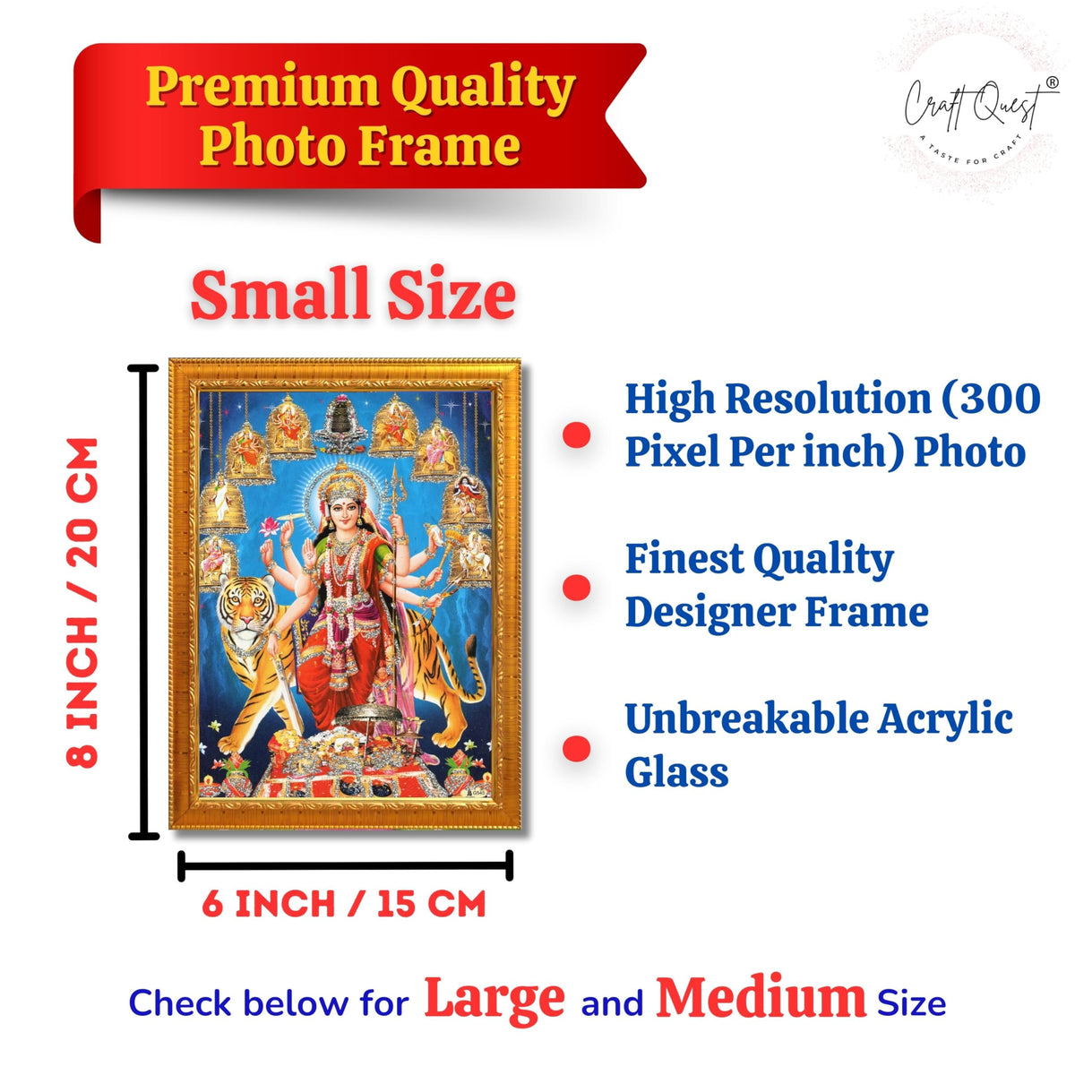 CRAFT QUEST Durga Maa MataJi Goddess Navdurga Durga Wall Painting Framed Home and Pooja Décor Item