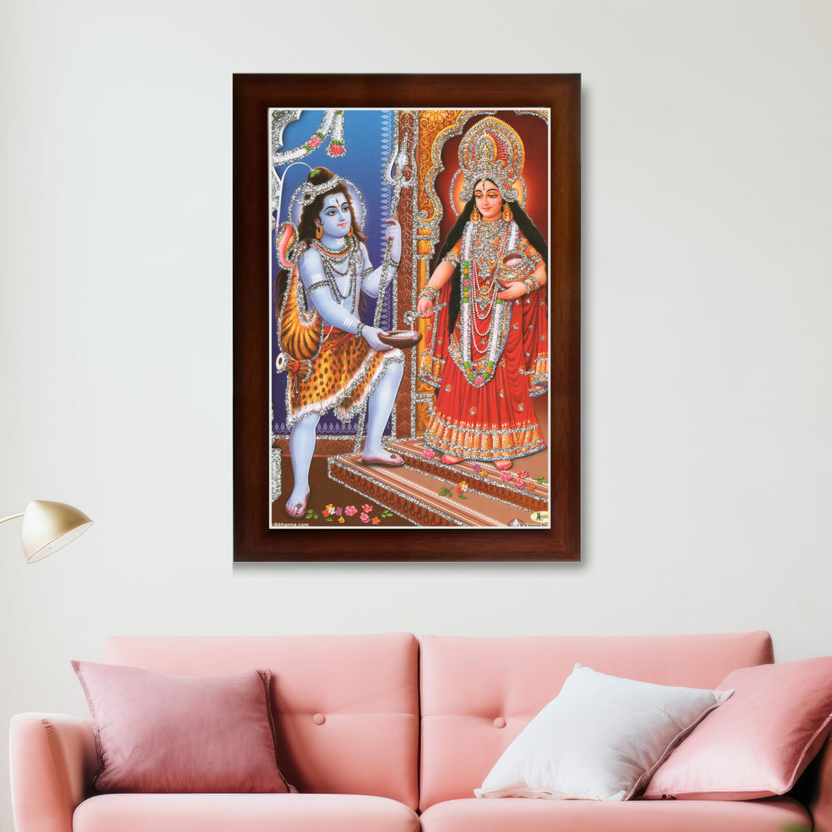 CRAFT QUEST Shiva & Maa Annapurna devi sitting on throne photo frame with Acrylic Glass for Kitchen Worship