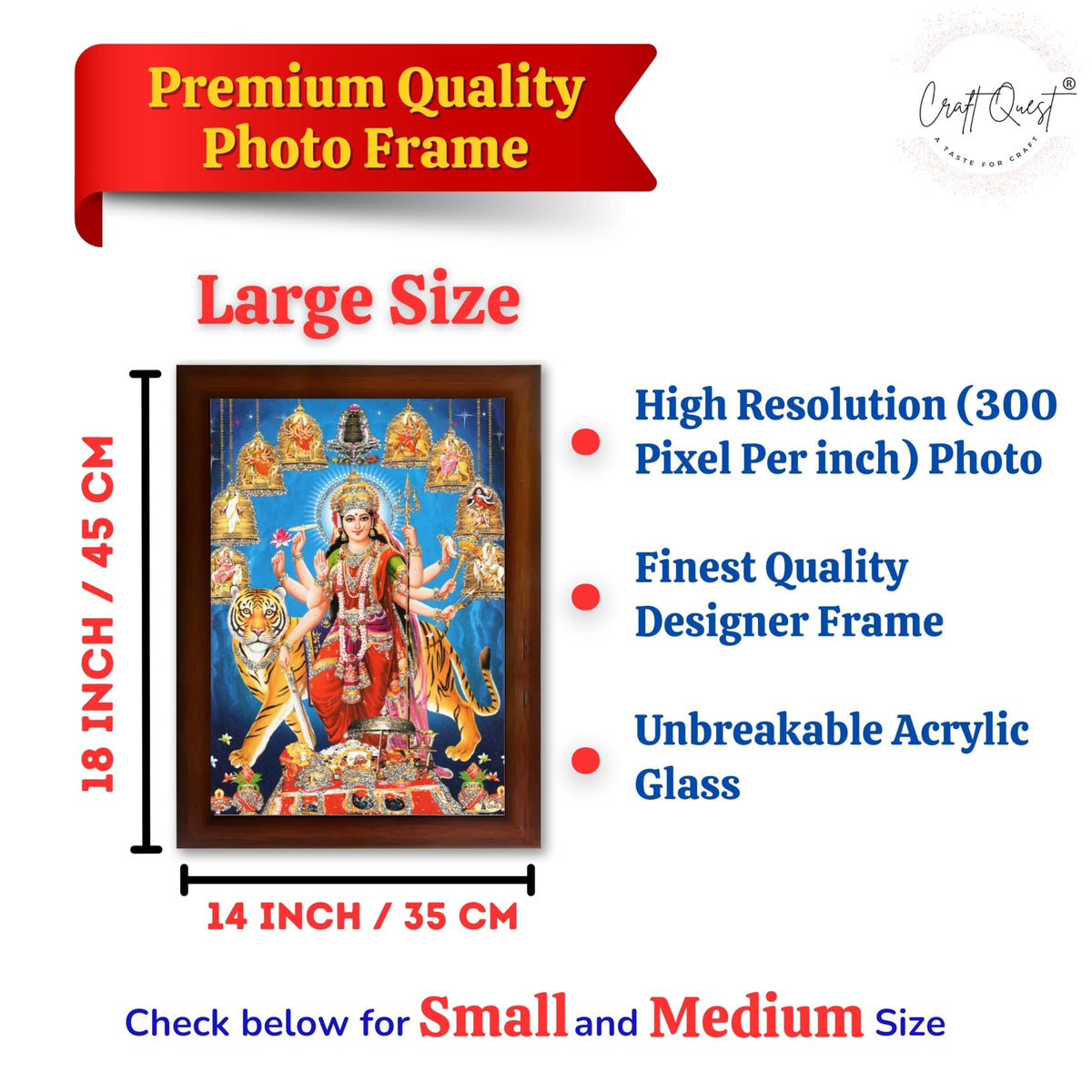 CRAFT QUEST Durga Maa MataJi Goddess Navdurga Durga Wall Painting Framed Home and Pooja Décor Item