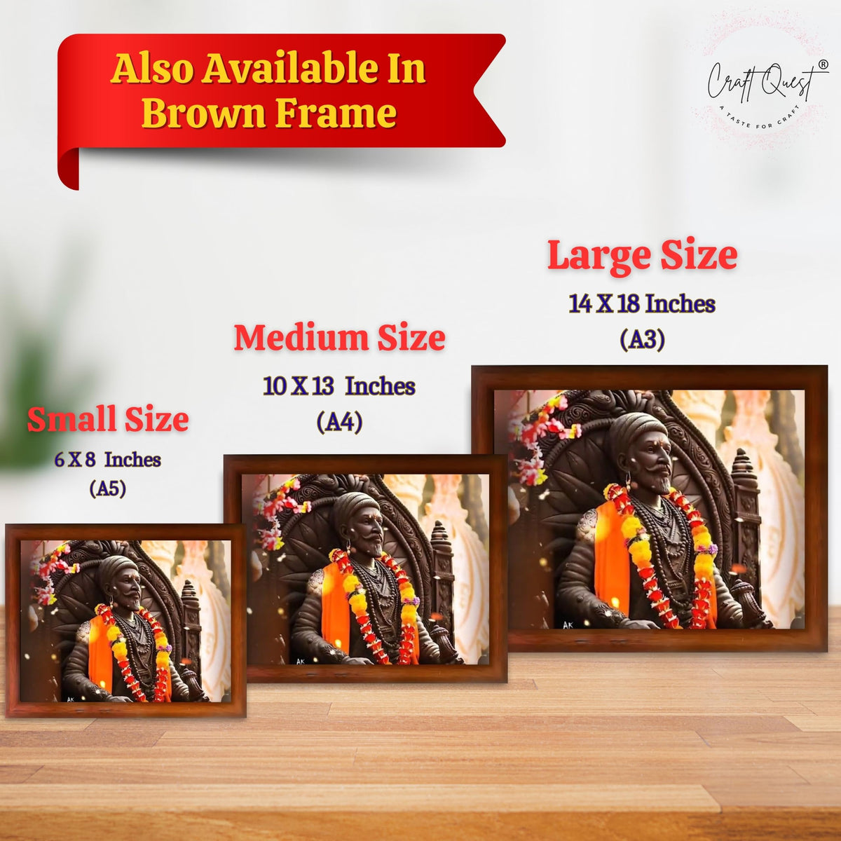 CRAFT QUEST Chattrapati Shivaji Maharaj Wall Photo Frame With Acrylic Sheet | Lightweight | Home Decoration Item | Best Gifting Option