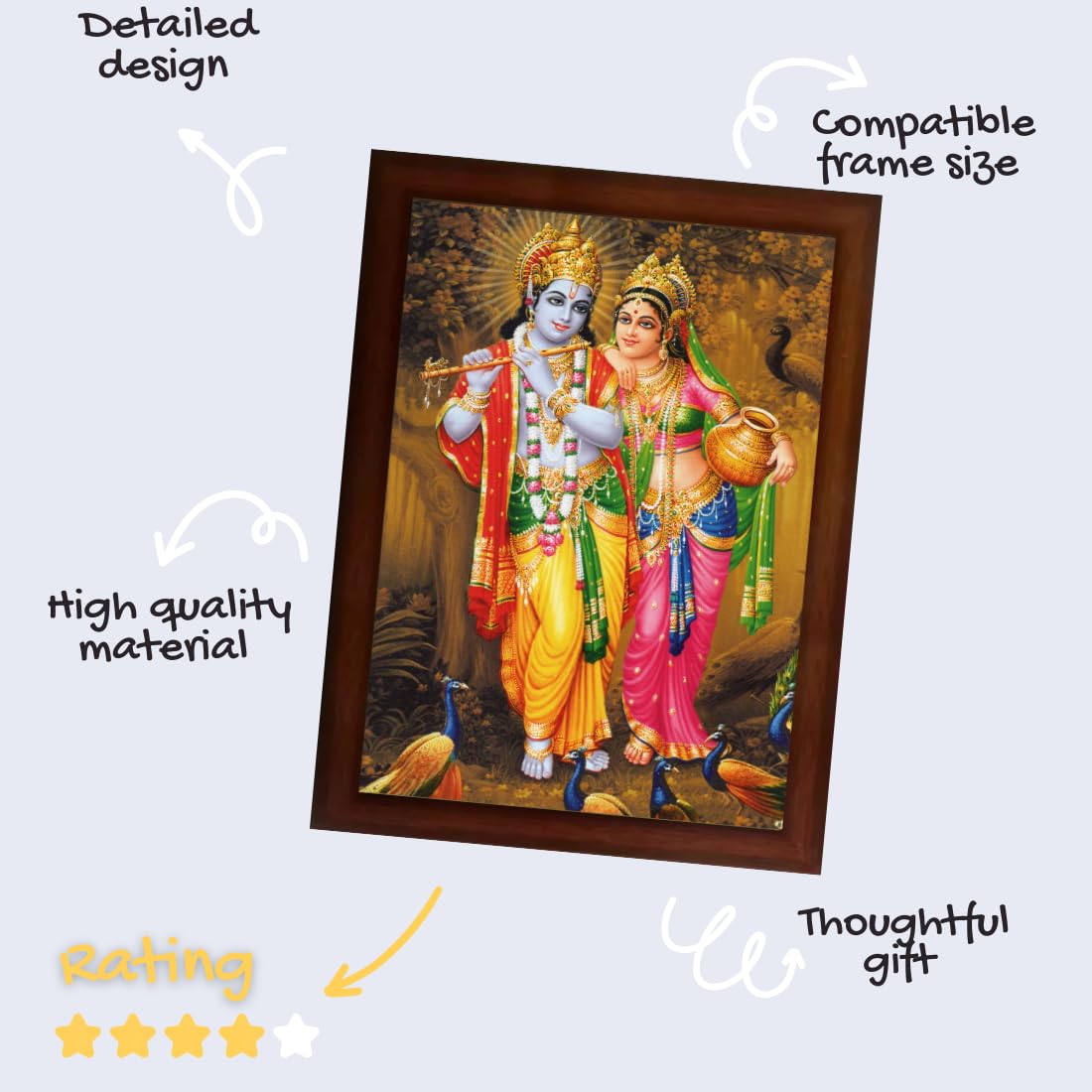 Craft Quest Radha Krishna Sparkle Coated Home Decorative Gift Item Framed Painting (10 X 14 Inches, Brown) RK1013-08