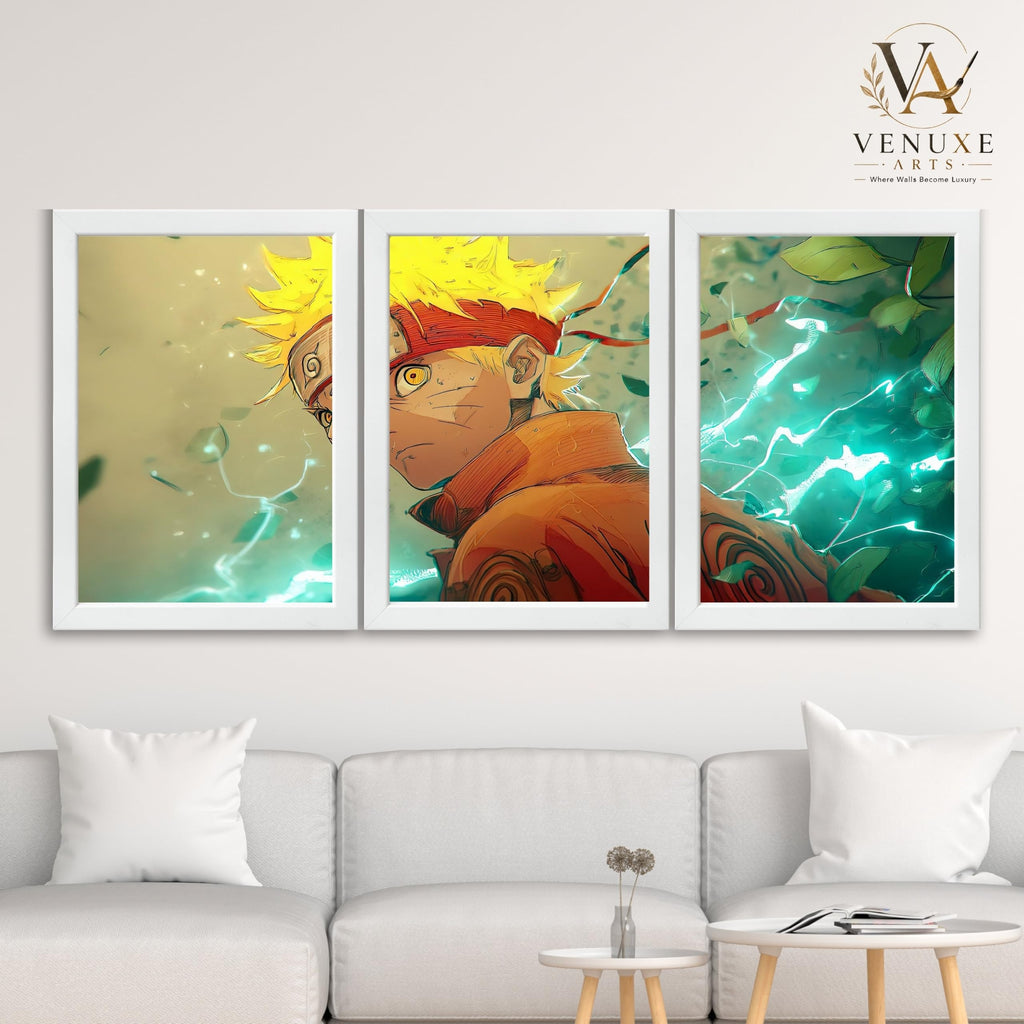 VENUXE ARTS Set Of 3 Anime Characters Wall Framed |Anime Characters Framed Poster for Living Room Bedroom Gaming Room Studio Wall Decor