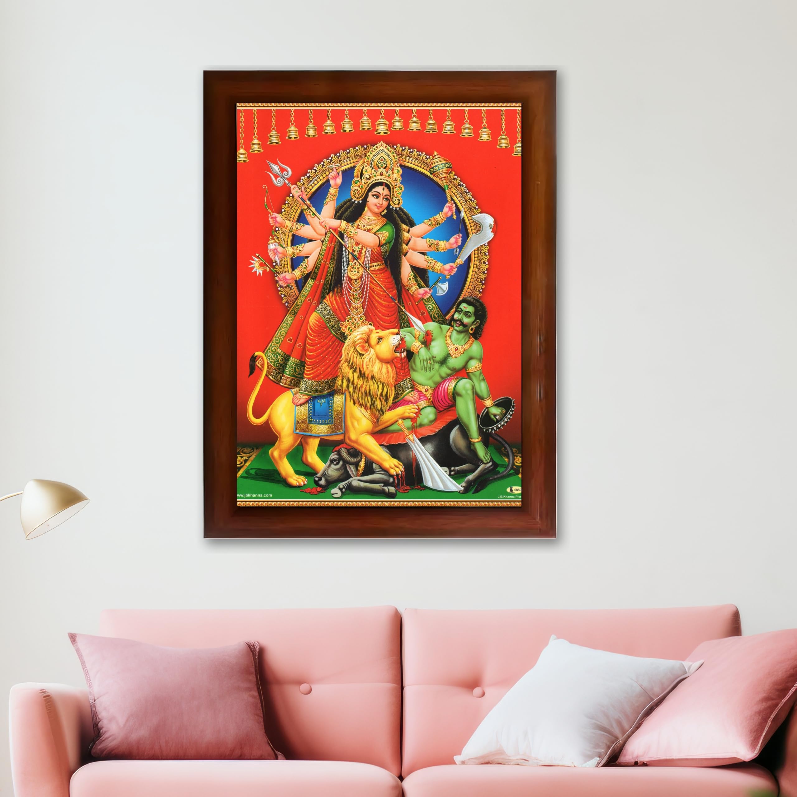 CRAFT QUEST Durga mata Mahishasura Mardini | Mahisasur Mardhini Durga Wall Painting Framed, Religious Photo Frame With Acrylic Glass