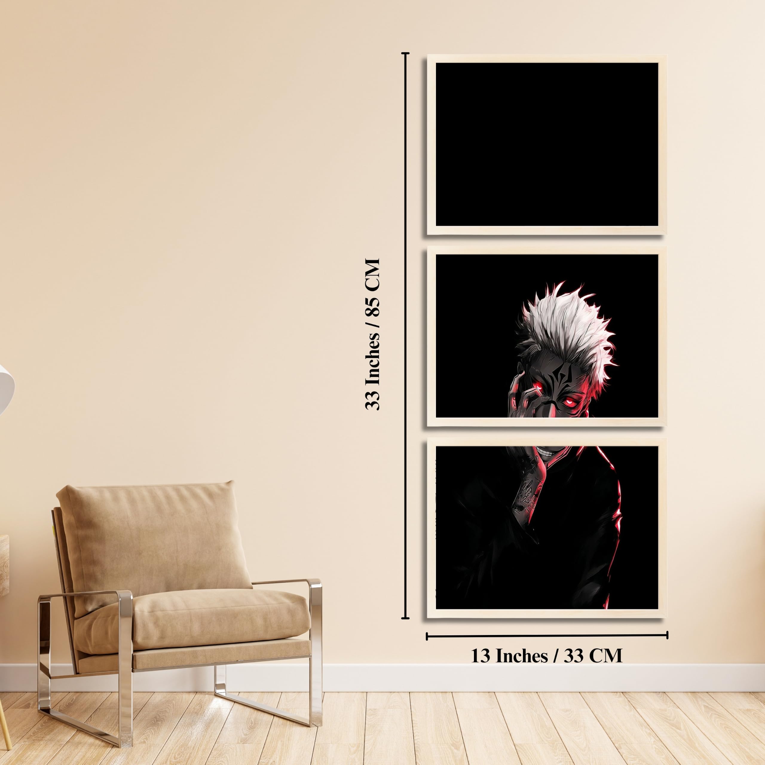 VENUXE ARTS Set Of 3 Anime Characters Wall Framed |Anime Characters Framed Poster for Living Room Bedroom Gaming Room Studio Wall Decor