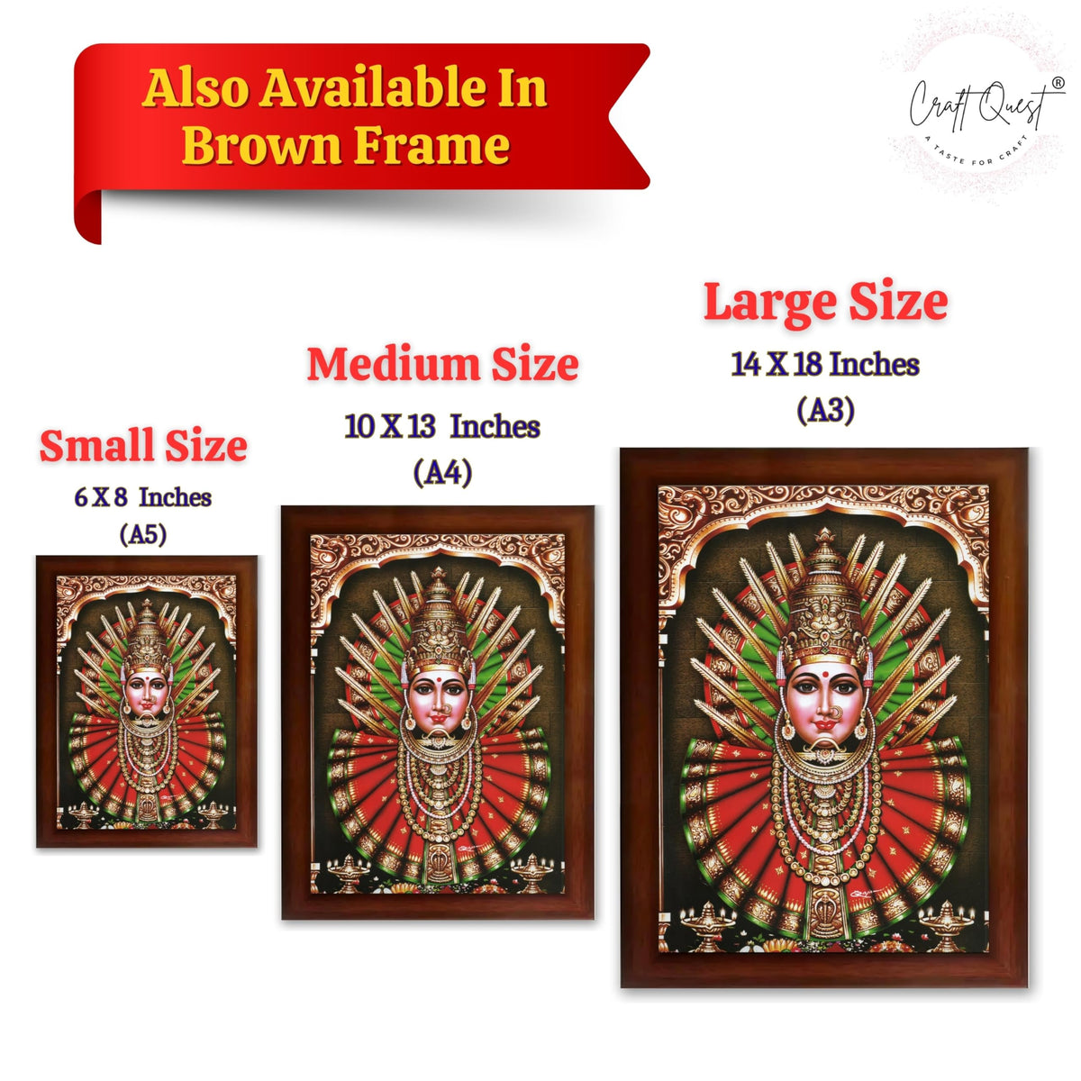 CRAFT QUEST Renuka Devi Yellamma Mata Ellamma Thalli Wall Painting Framed | South God Picture Frame for Home, Office, Temple & Gifting, Decor