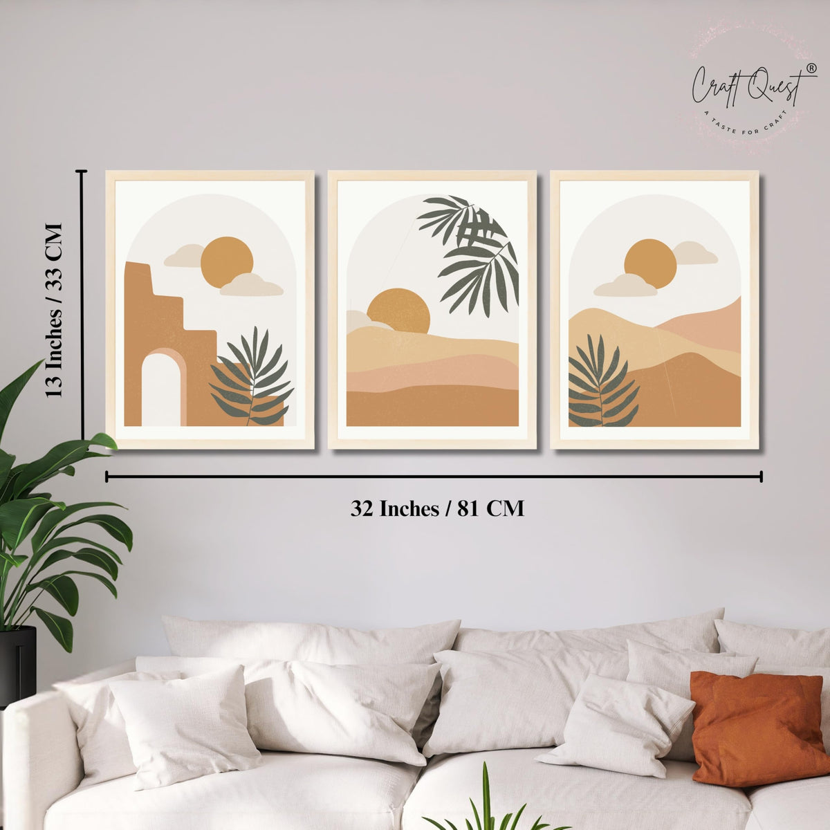 CRAFT QUEST Wall Art Decor Painting | Set of 3 Abstract Wall Art Frames for Home Decoration | Ideal for Living Room, Bedrooms & Offices