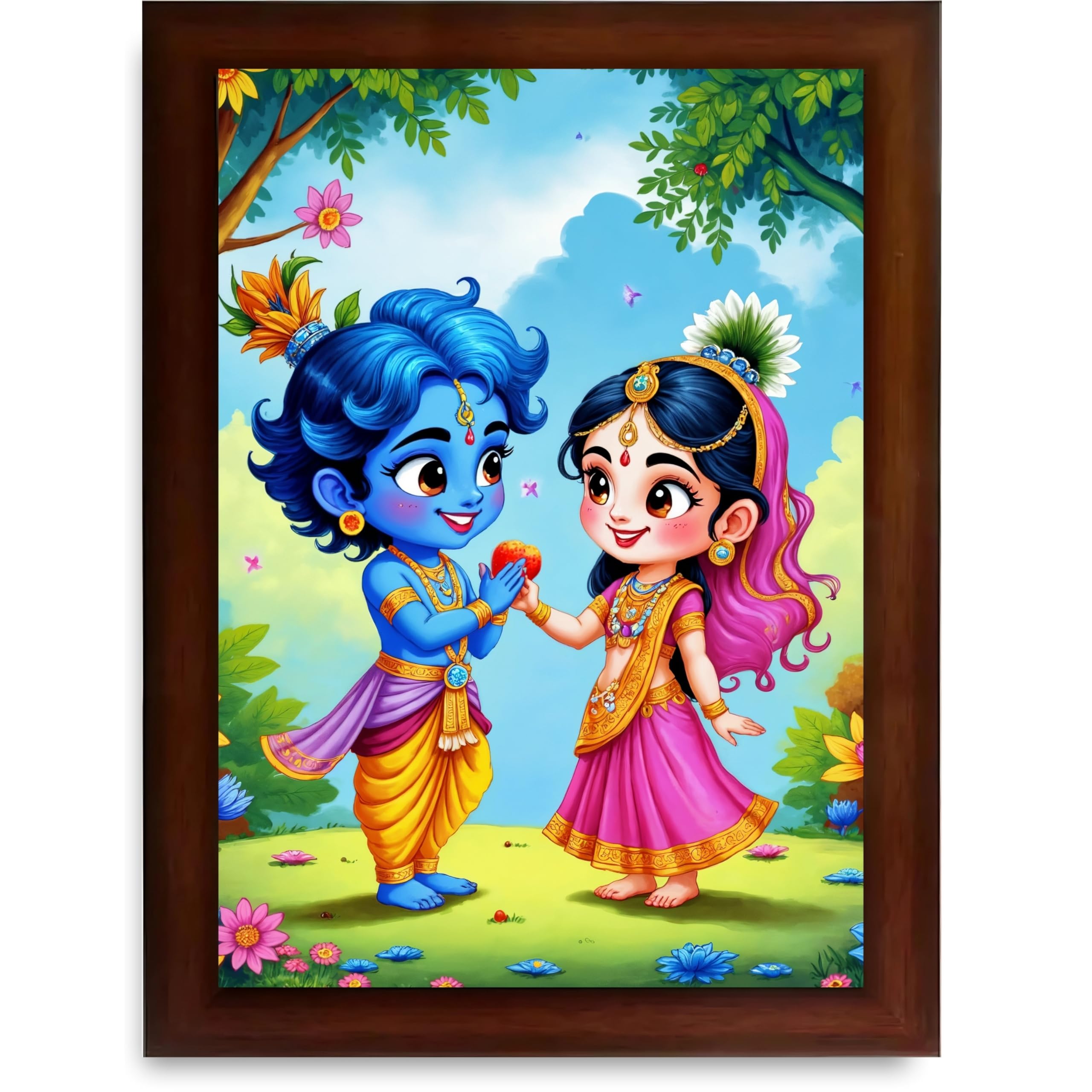 CRAFT QUEST Cute Bal Gopal HD Print | Bal Krishna Frame for Home Temple, Office Desk, Car Dashboard