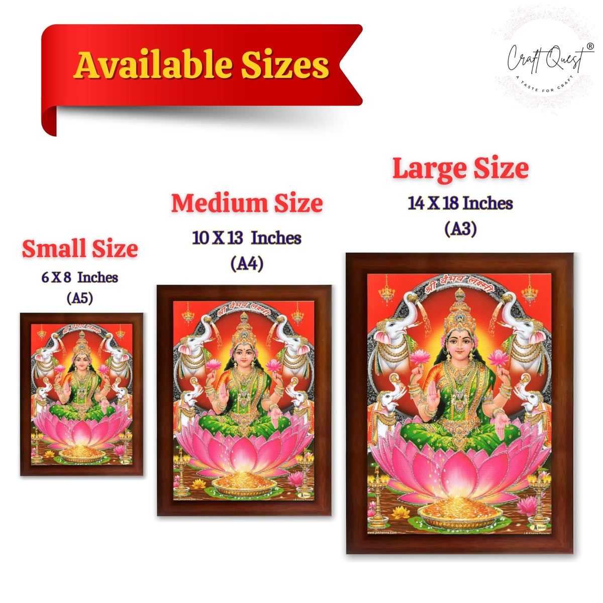 CRAFT QUEST Goddess Lakshmi Devi Dhana Laxmi Maa Wall Painting Frame for Diwali,Temple, Pooja, Living Room Home and Decor