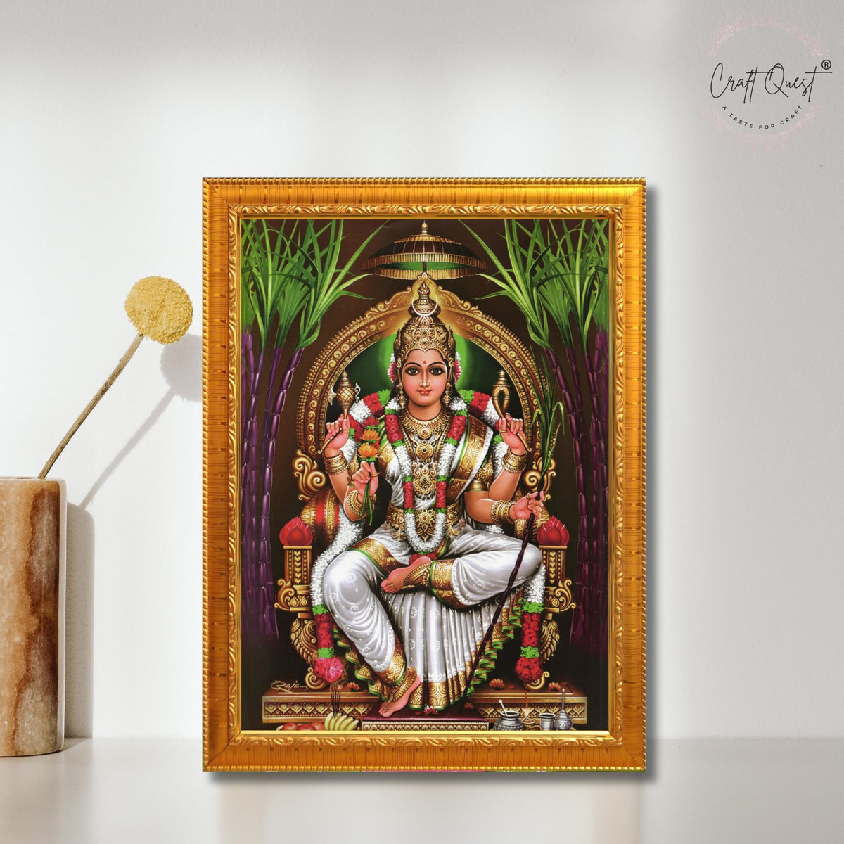 CRAFT QUEST Lalitha Devi Tripura Sundari Mata Wall Painting Photo Framed | South God Picture Frame for Home, Office, Temple & Gifting, Decor