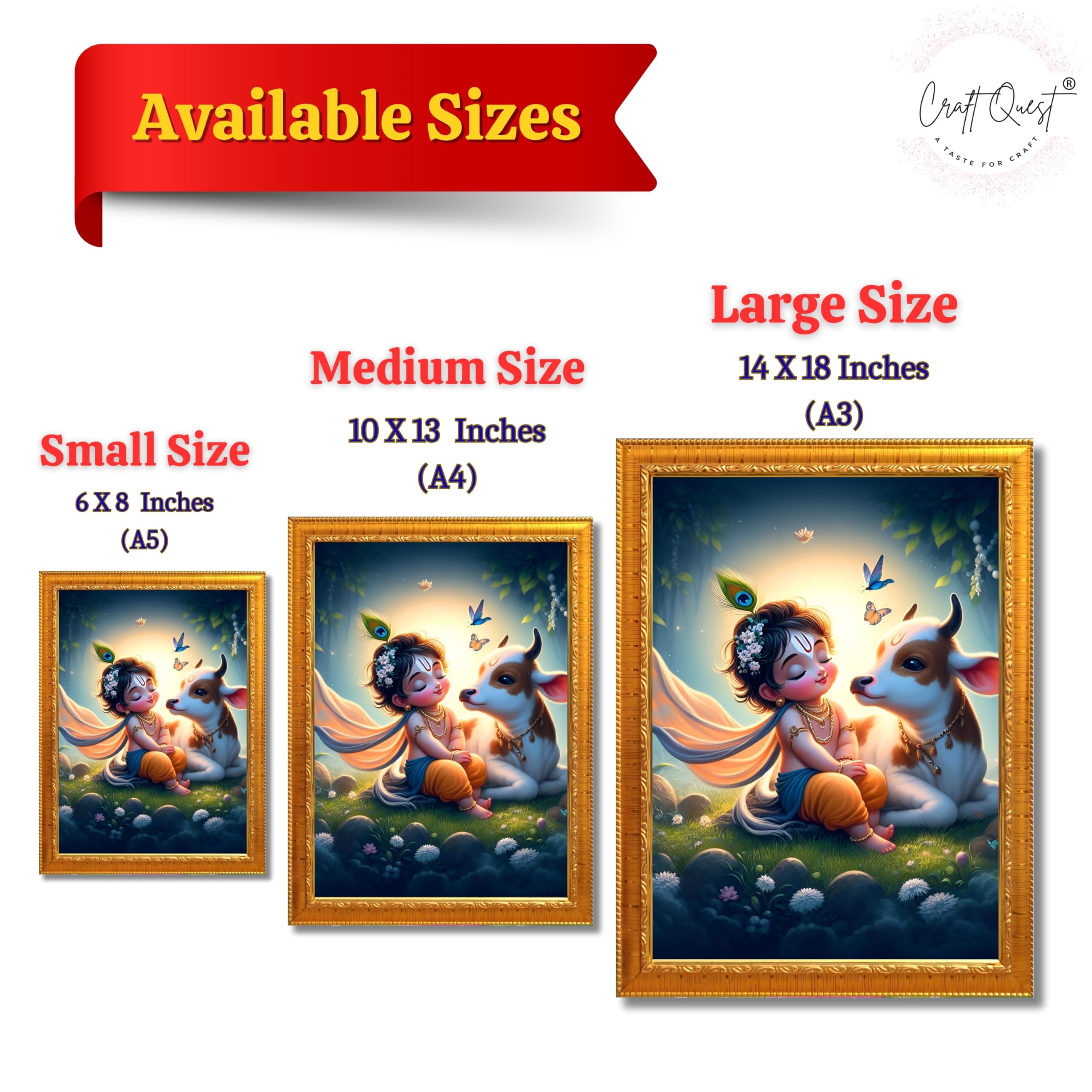 CRAFT QUEST Cute Bal Gopal HD Print | Premium Transparent Frame for Home Temple, Office Desk, Car Dashboard