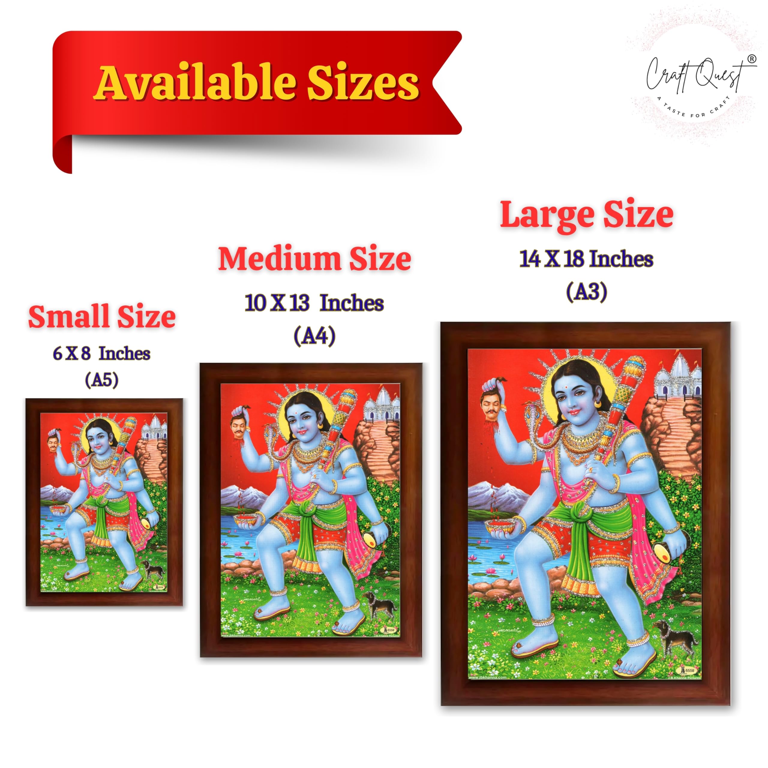 CRAFT QUEST Kaal Bhairav/Lord Bhairava/Bhairon Baba/Bhairavnath/Batuk Bhairav photo frame Religious Brown Photo Frame & Acrylic Sheet Glass