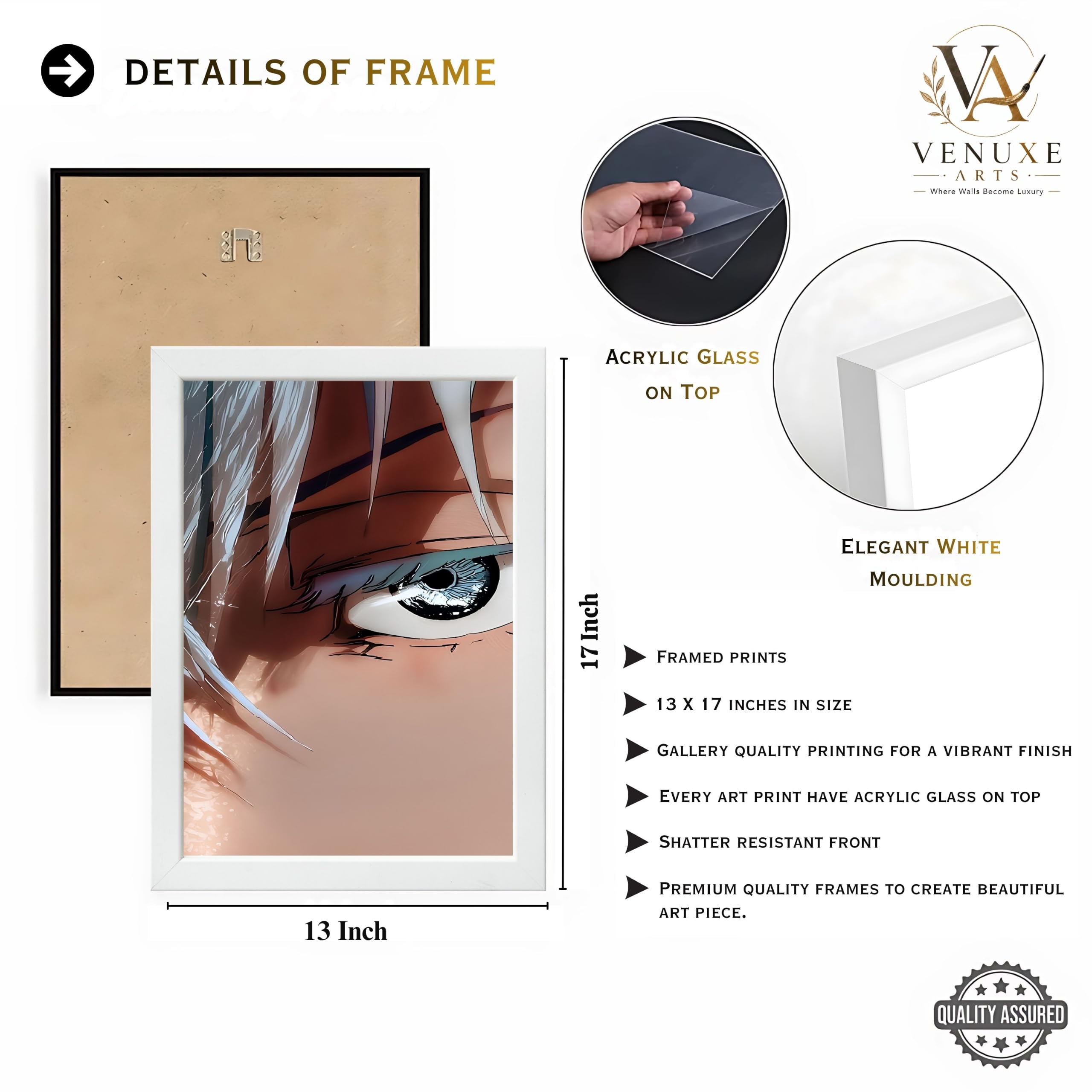 VENUXE ARTS Set Of 3 Anime Characters Wall Framed |Anime Characters Framed Poster for Living Room Bedroom Gaming Room Studio Wall Decor