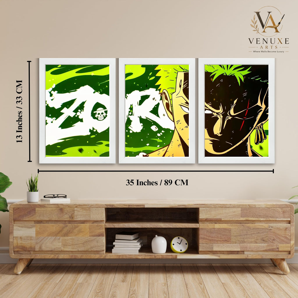 VENUXE ARTS Set Of 3 Anime Characters Wall Framed |Anime Characters Framed Poster for Living Room Bedroom Gaming Room Studio Wall Decor