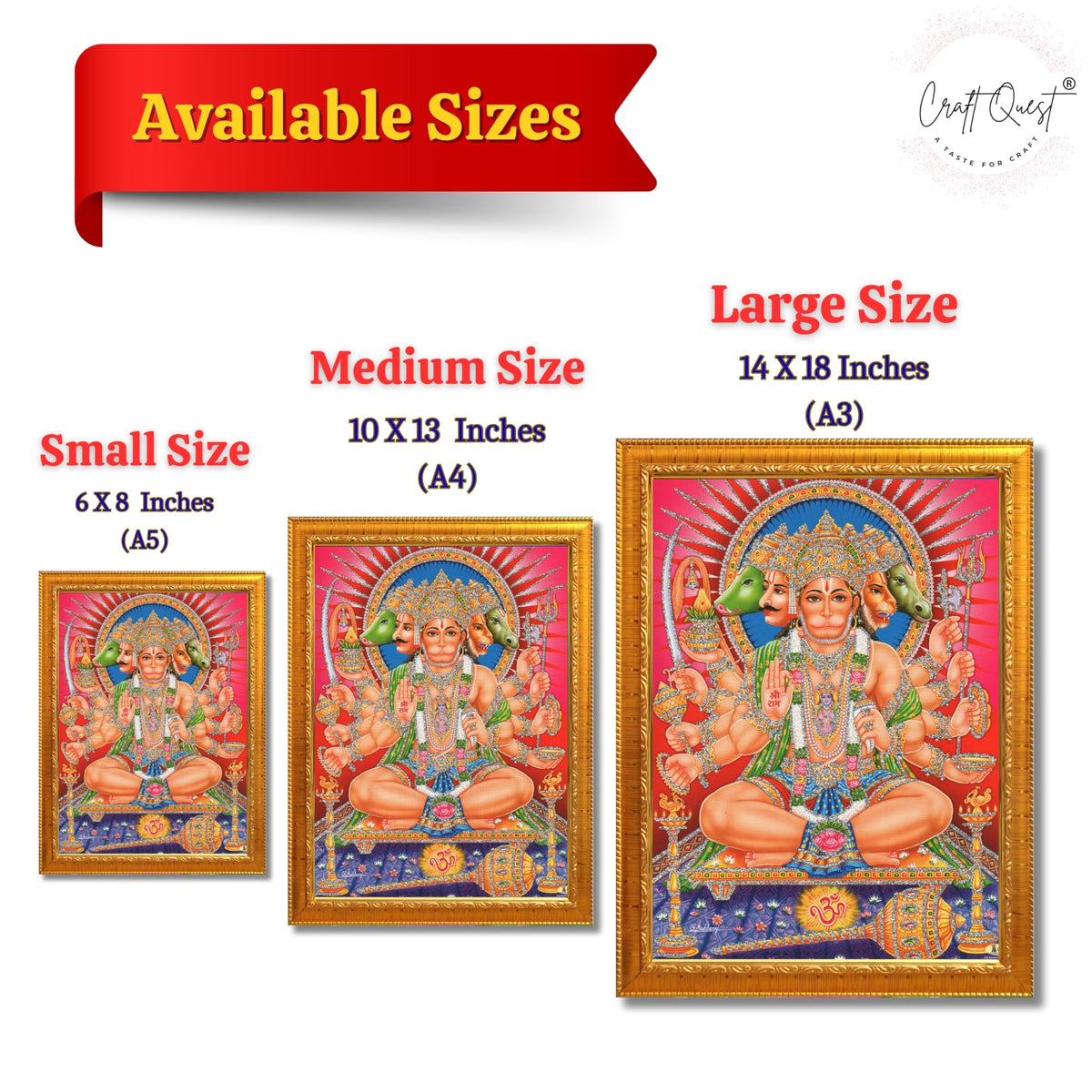 CRAFT QUEST Panchmukhi Hanuman JI | Bajrangbali Religious Photo frame home Decorative item