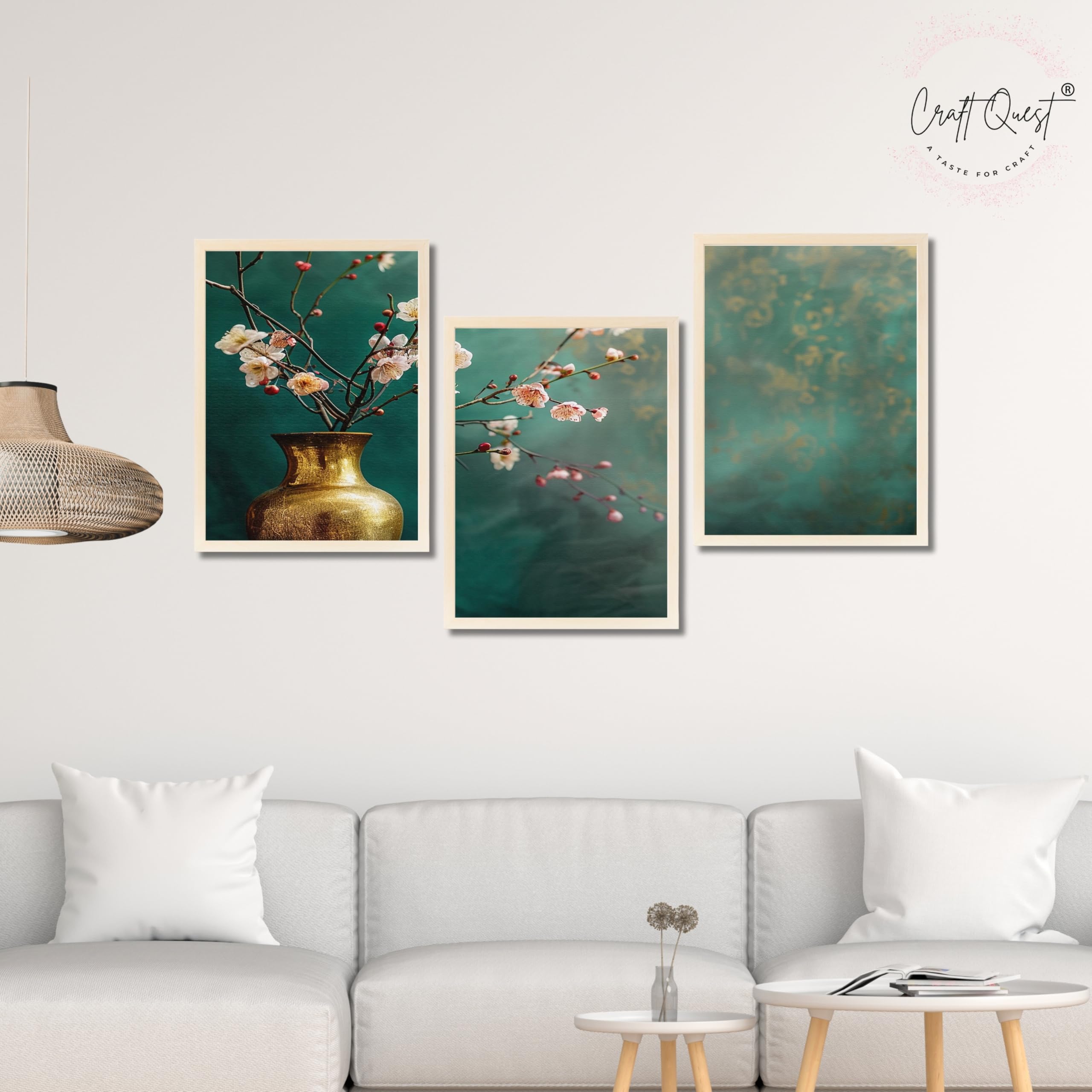 CRAFT QUEST Nature Inspired Flowers In Vase Modern Wall Art | Set of 3 Frames for Home Decoration | Ideal for Living Room, Bedroom & Offices