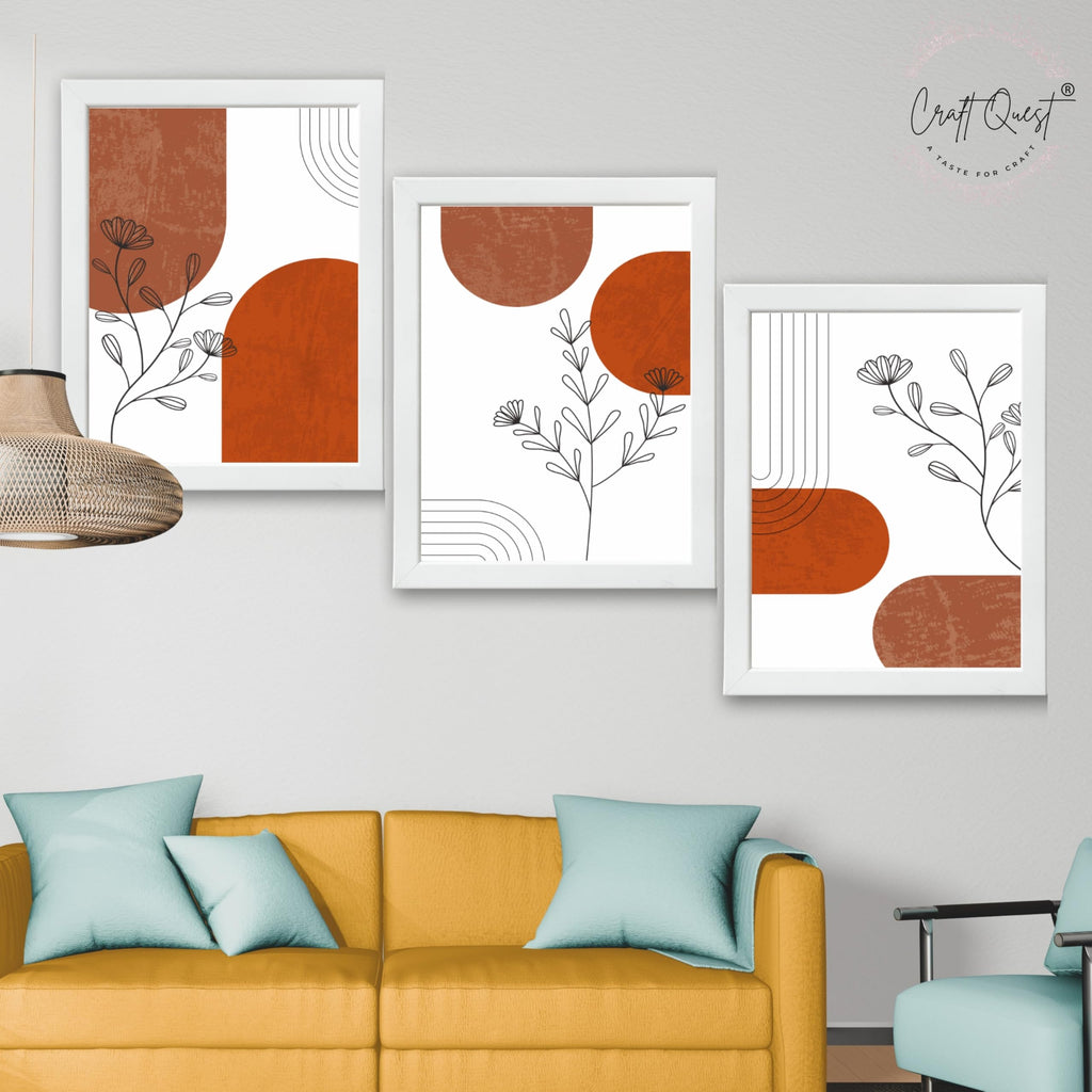 CRAFT QUEST Wall Art Decor Paintings | Set of 3 Abstract Wall Art Frames for Home Decoration | Ideal for Living Room, Bedroom & Offices