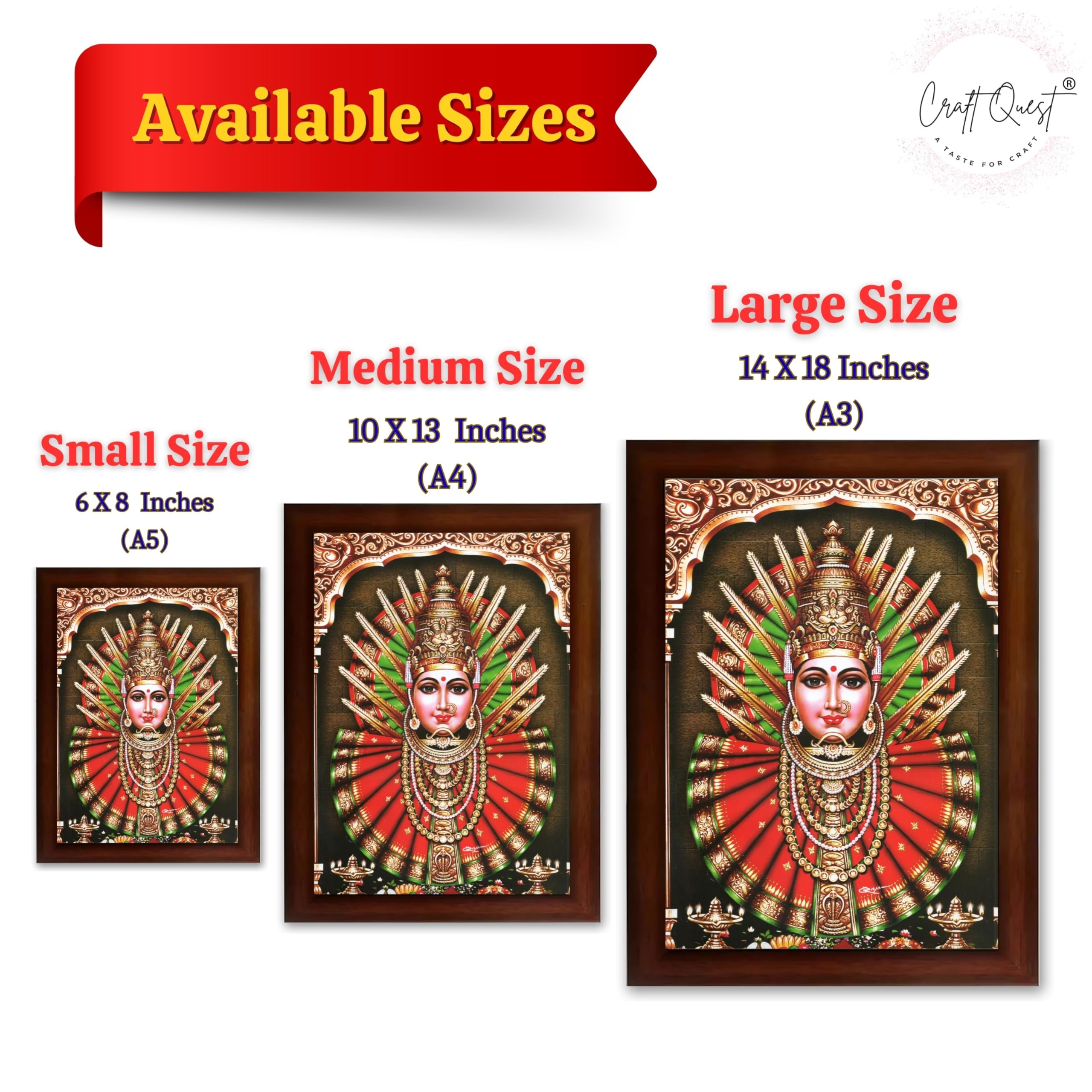 CRAFT QUEST Renuka Devi Yellamma Mata Ellamma Thalli Wall Painting Framed | South God Picture Frame for Home, Office, Temple & Gifting, Decor