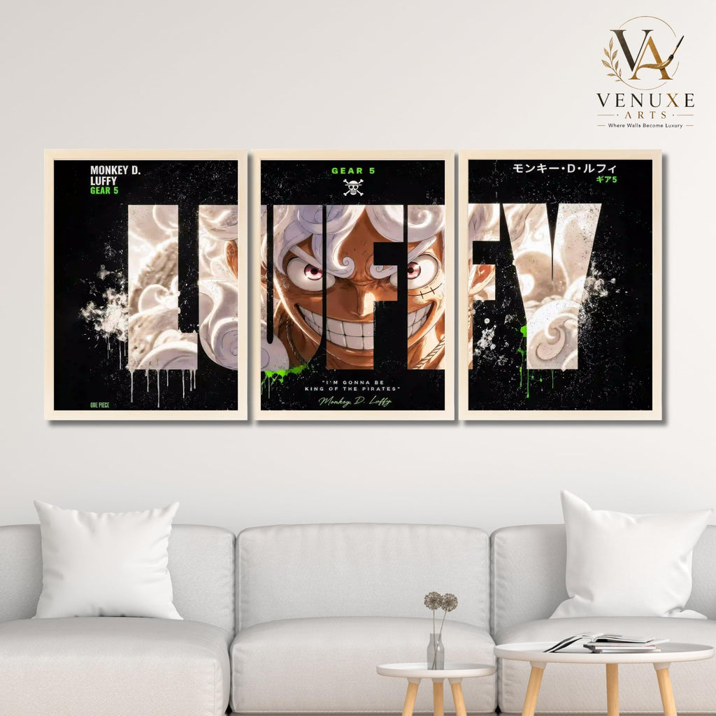 VENUXE ARTS Set Of 3 Anime Characters Wall Framed |Anime Characters Framed Poster for Living Room Bedroom Gaming Room Studio Wall Decor