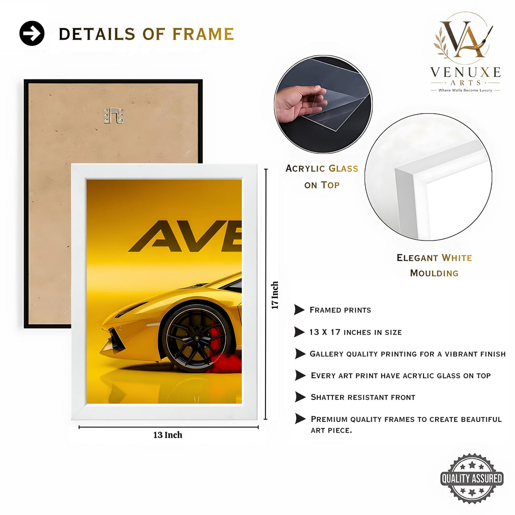 VENUXE ARTS Set Of 3 Big Sports Cars Framed Posters Gift Items for Boys Room Wall Decoration Bedroom, Living Room, Office, Studio Décor | Car Poster Frame for Wall Décor