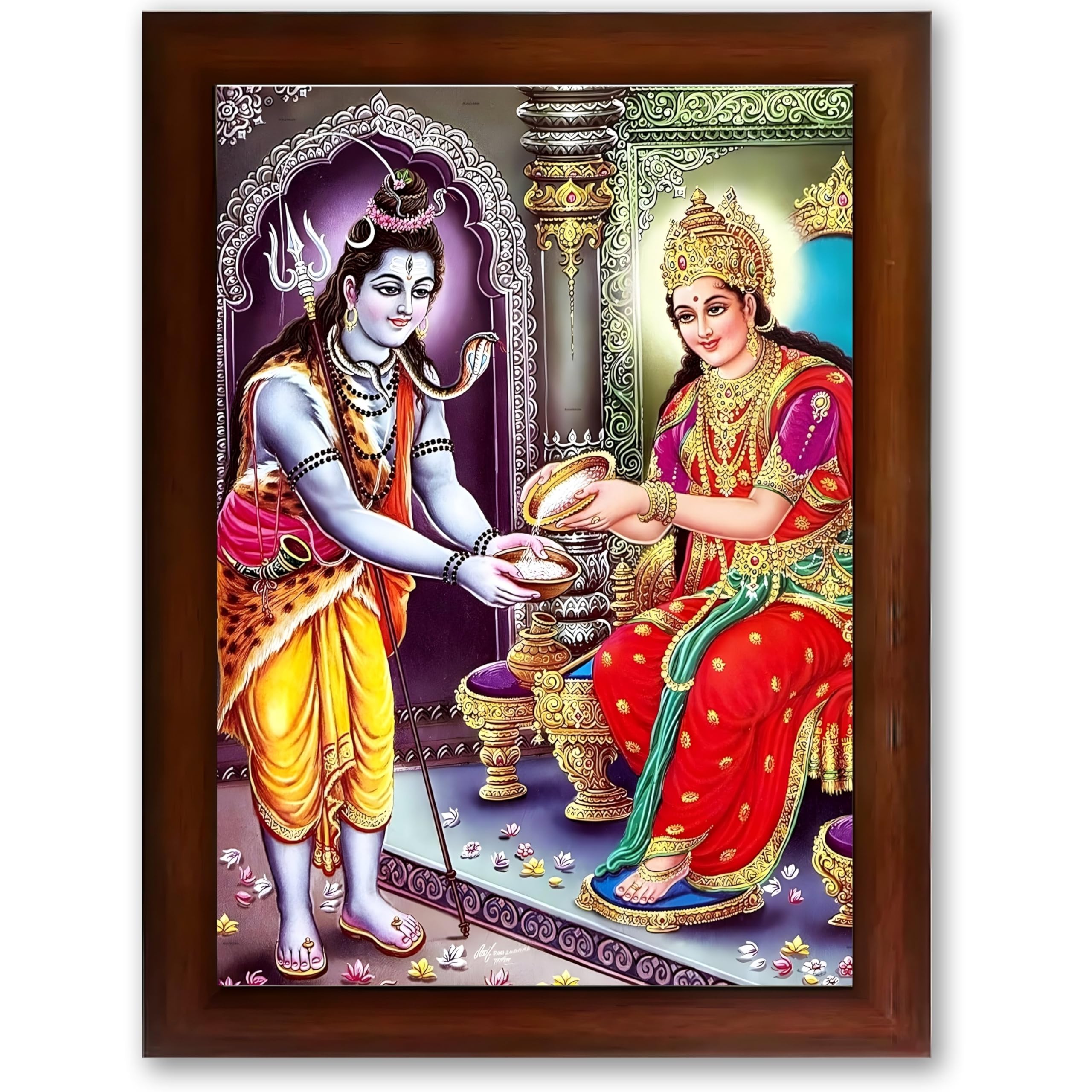 CRAFT QUEST Shiva & Maa Annapurna devi sitting on throne photo frame with Acrylic Glass for Home Kitchen, Restraunt, Business