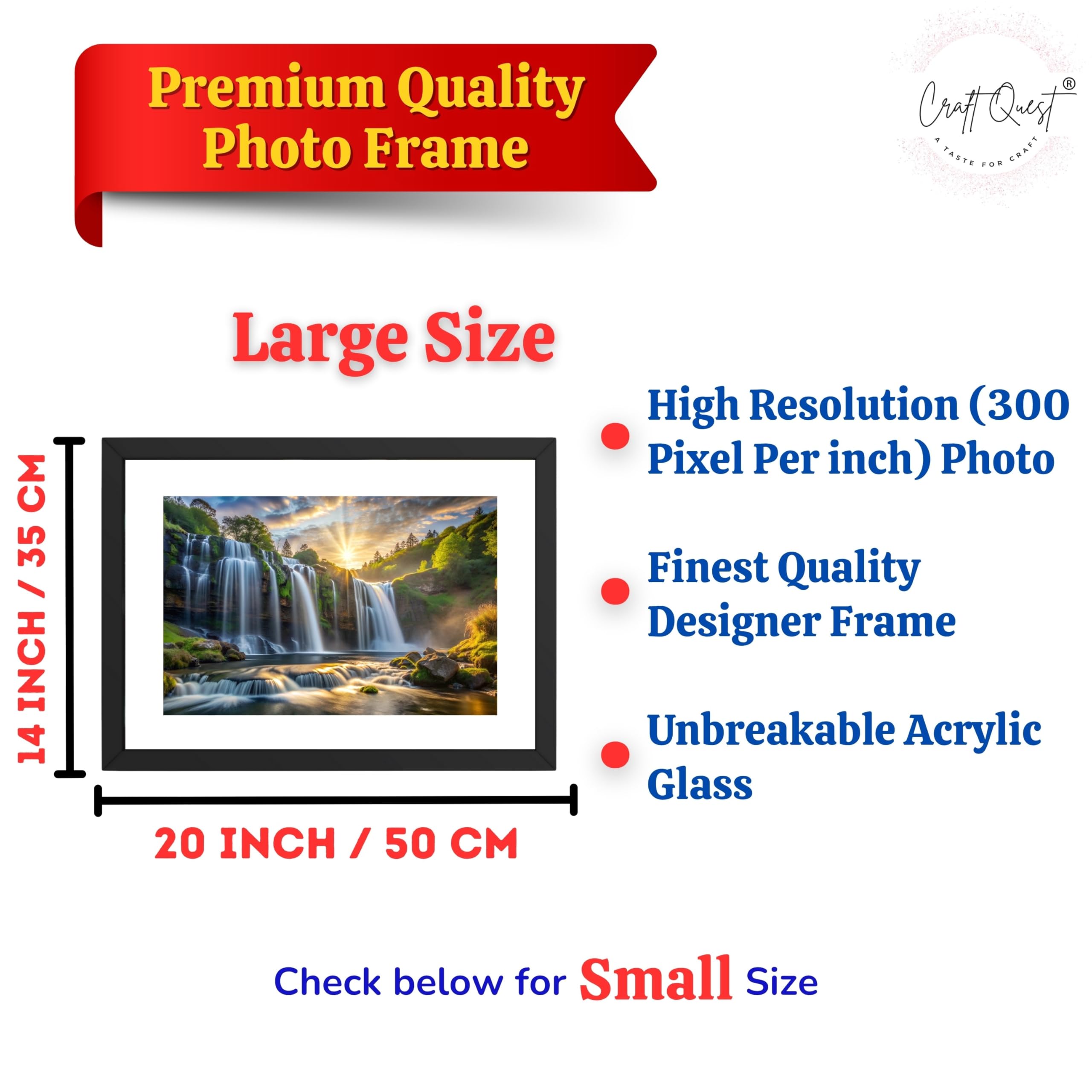 CRAFT QUEST Vastu Waterfall Landscape Scenery Photo Frame With Acrylic Sheet | Living Room, Bedroom | Home Decoration | Best Gifting Option