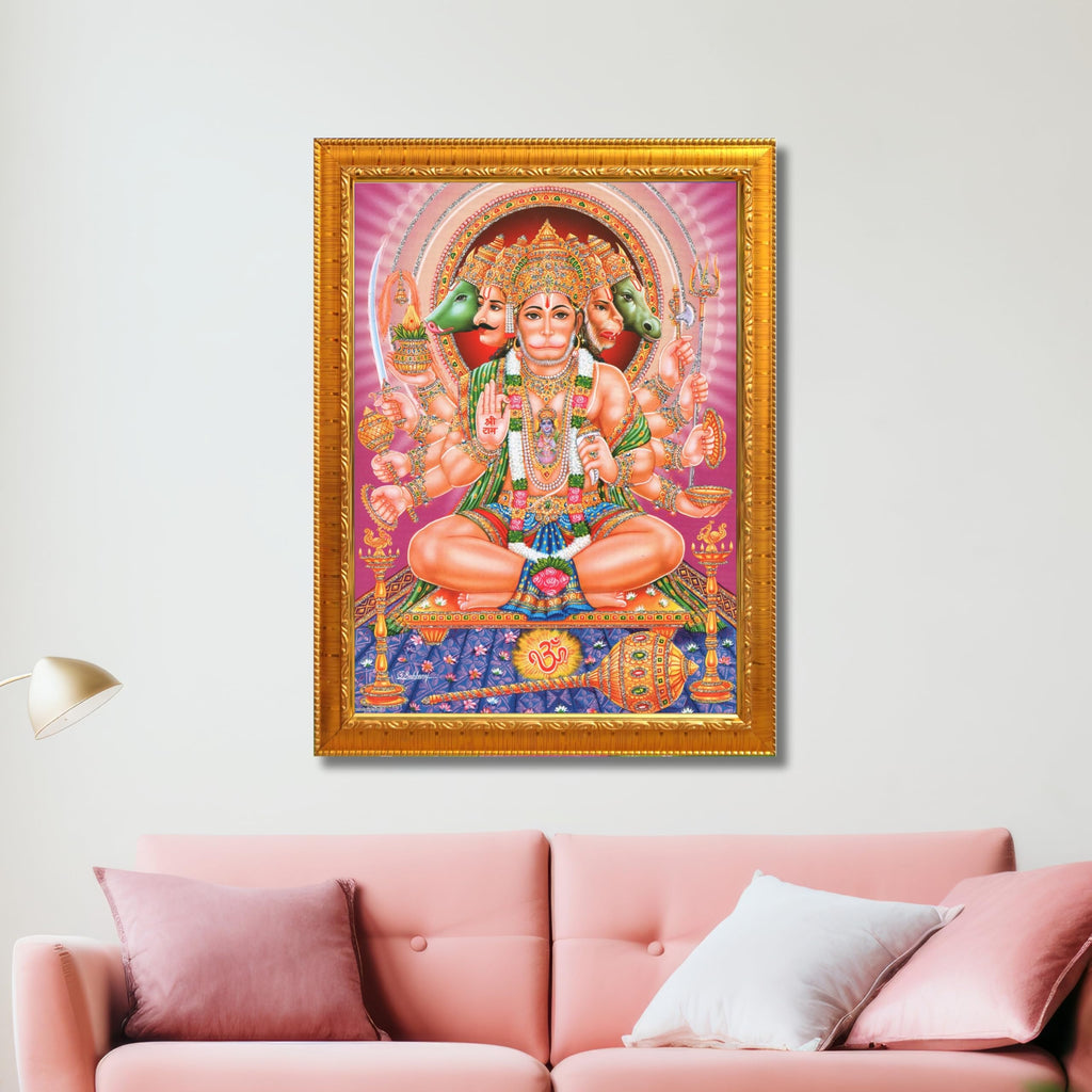 CRAFT QUEST Panchmukhi Hanuman JI | Bajrangbali Religious Photo frame Decorative Item Synthetic frame