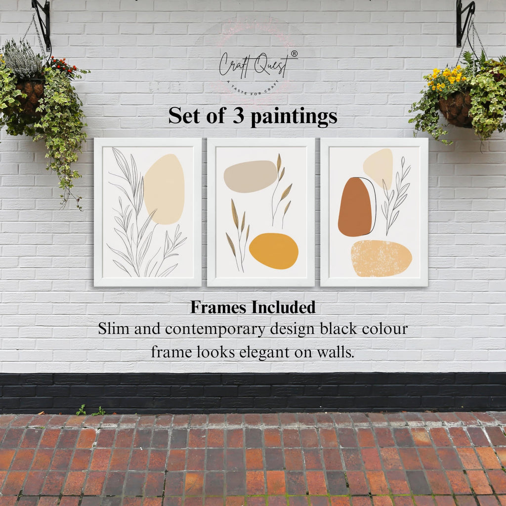 CRAFT QUEST Organic Abstract Wall Art Modern Art | Set of 3 Frames for Home Decoration | Ideal for Living Room, Bedroom & Offices
