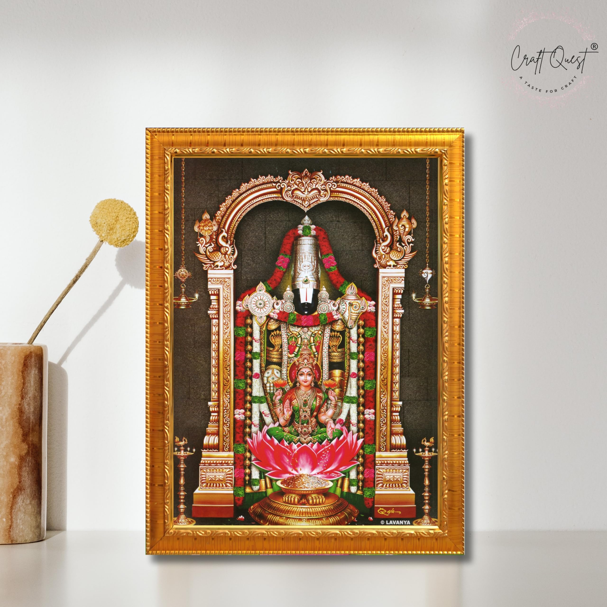 CRAFT QUEST Lord Tirupati Balaji Lakshmi Venkateshwara Swamy Wall Painting Framed, Home, Temple, Pooja, Wall Décor Item
