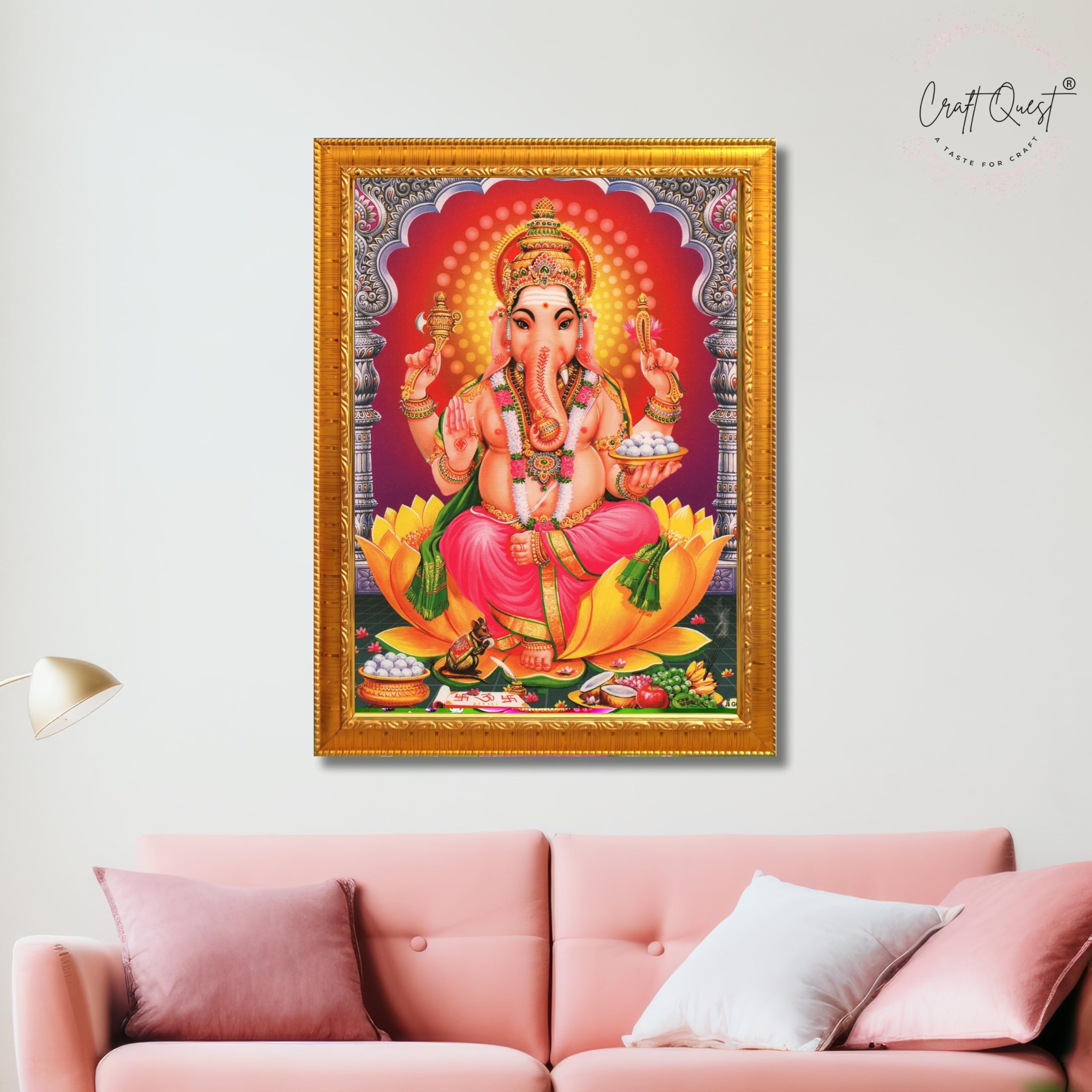 CRAFT QUEST Lord Ganesha Ganesh Ganpati Hanging Wall Painting Framed Home Decor