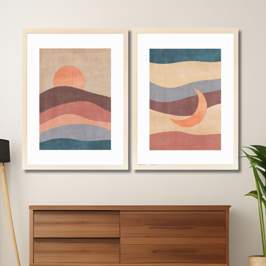CRAFT QUEST Wall Art Decor Paintings | Set of 2 Sun Moon Wall Art Frames for Home Decoration | Ideal for Living Room, Bedroom & Office