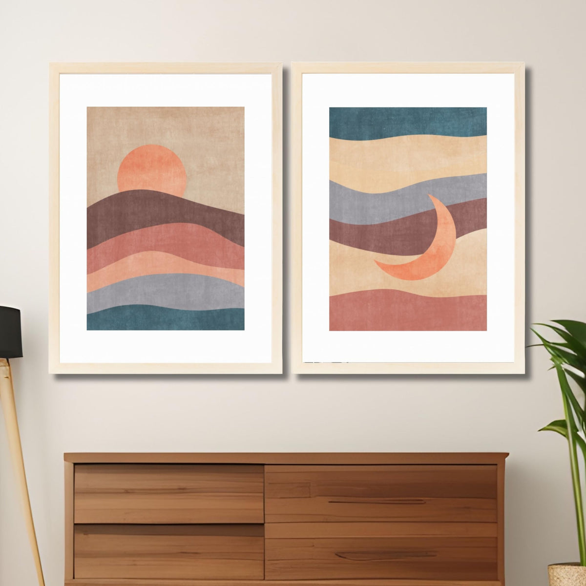 CRAFT QUEST Wall Art Decor Paintings | Set of 2 Sun Moon Wall Art Frames for Home Decoration | Ideal for Living Room, Bedroom & Office