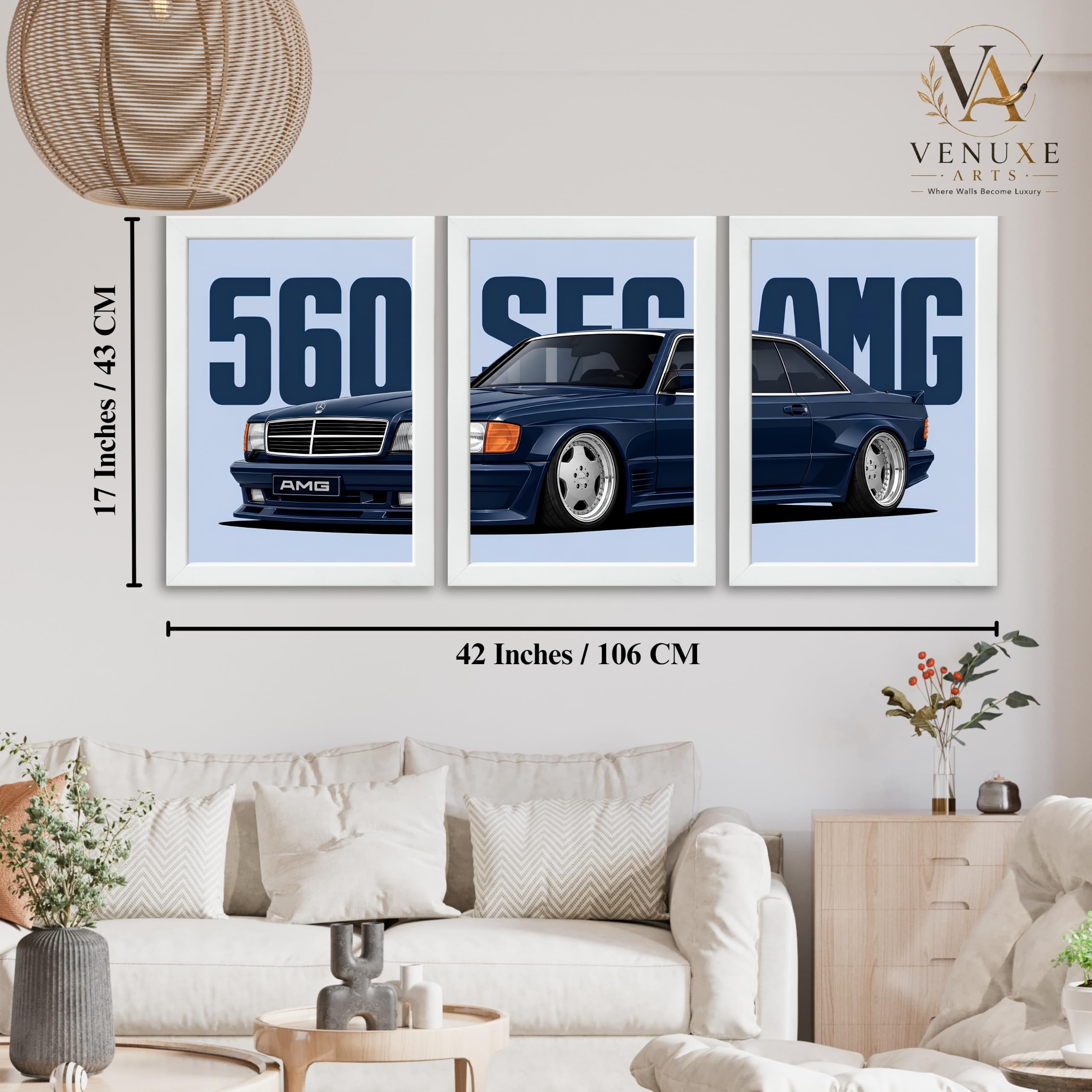 VENUXE ARTS Set Of 3 Big Sports Cars Framed Posters Gift Items for Boys Room Wall Decoration Bedroom Living Room Office Studio Décor | Car Poster Frame for Wall Décor