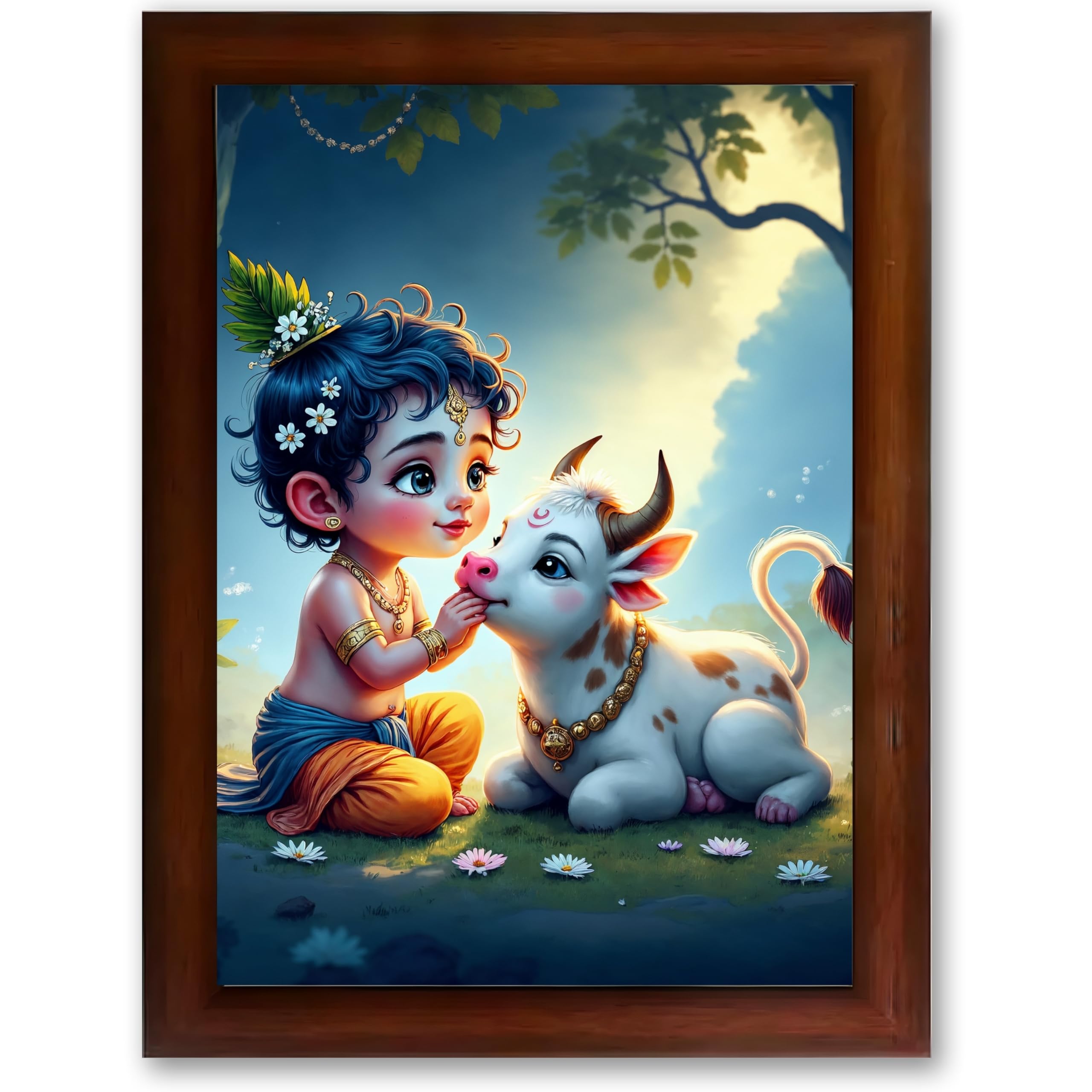 CRAFT QUEST Bal Gopal Makhan Chor Wall Photo Frame | Hindu God Kanha Devotional Home Decor | Gift Item
