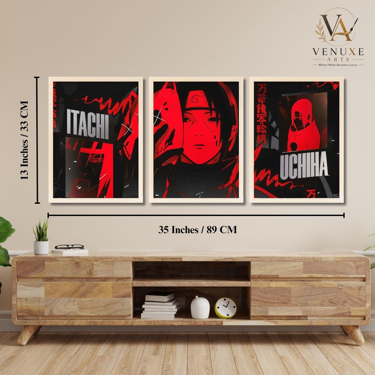 VENUXE ARTS Set Of 3 Anime Characters Wall Framed |Anime Characters Framed Poster for Living Room Bedroom Gaming Room Studio Wall Decor