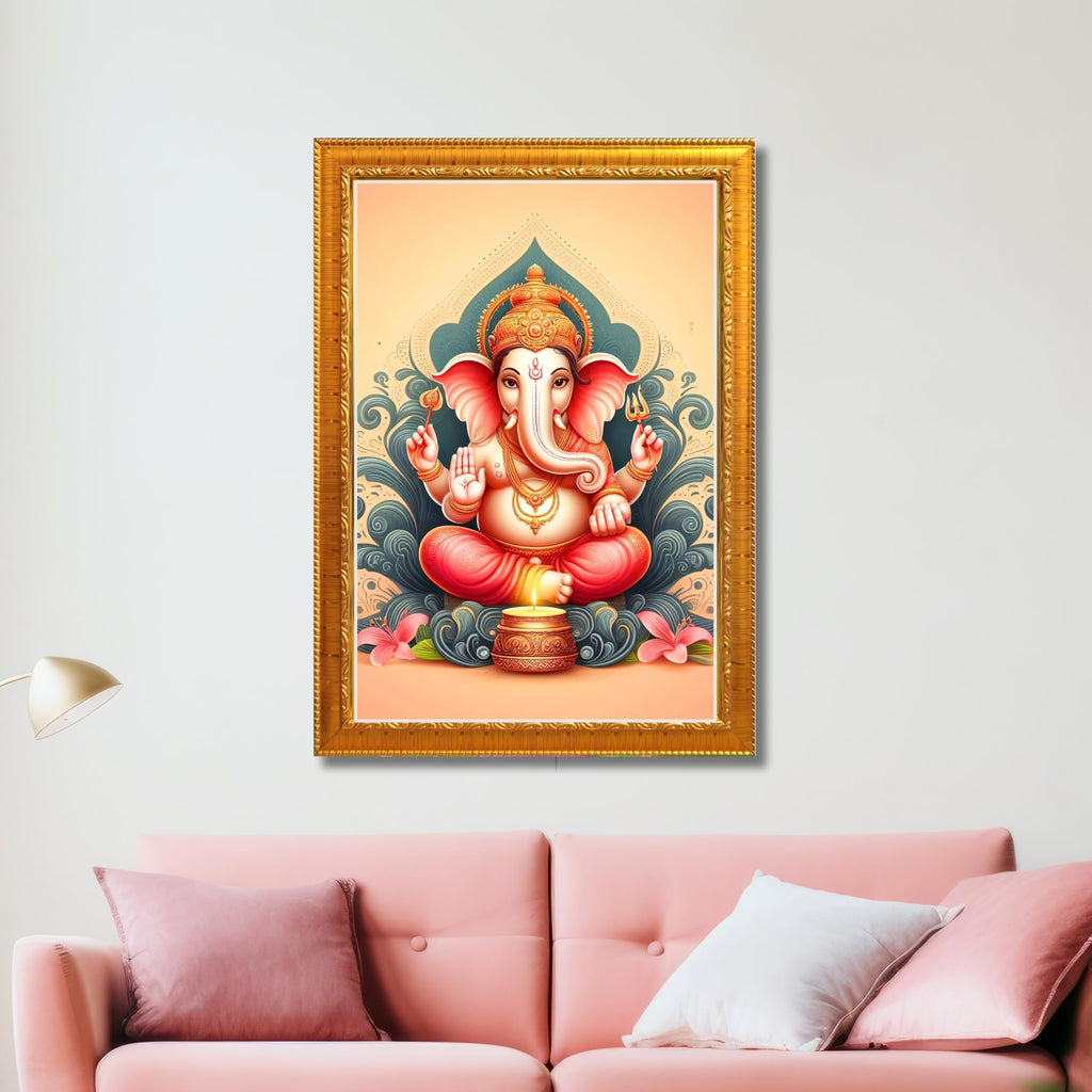 CRAFT QUEST Ganesh Ganpati Ganesha Art Framed Painting Ready to Hang and Wall Decor
