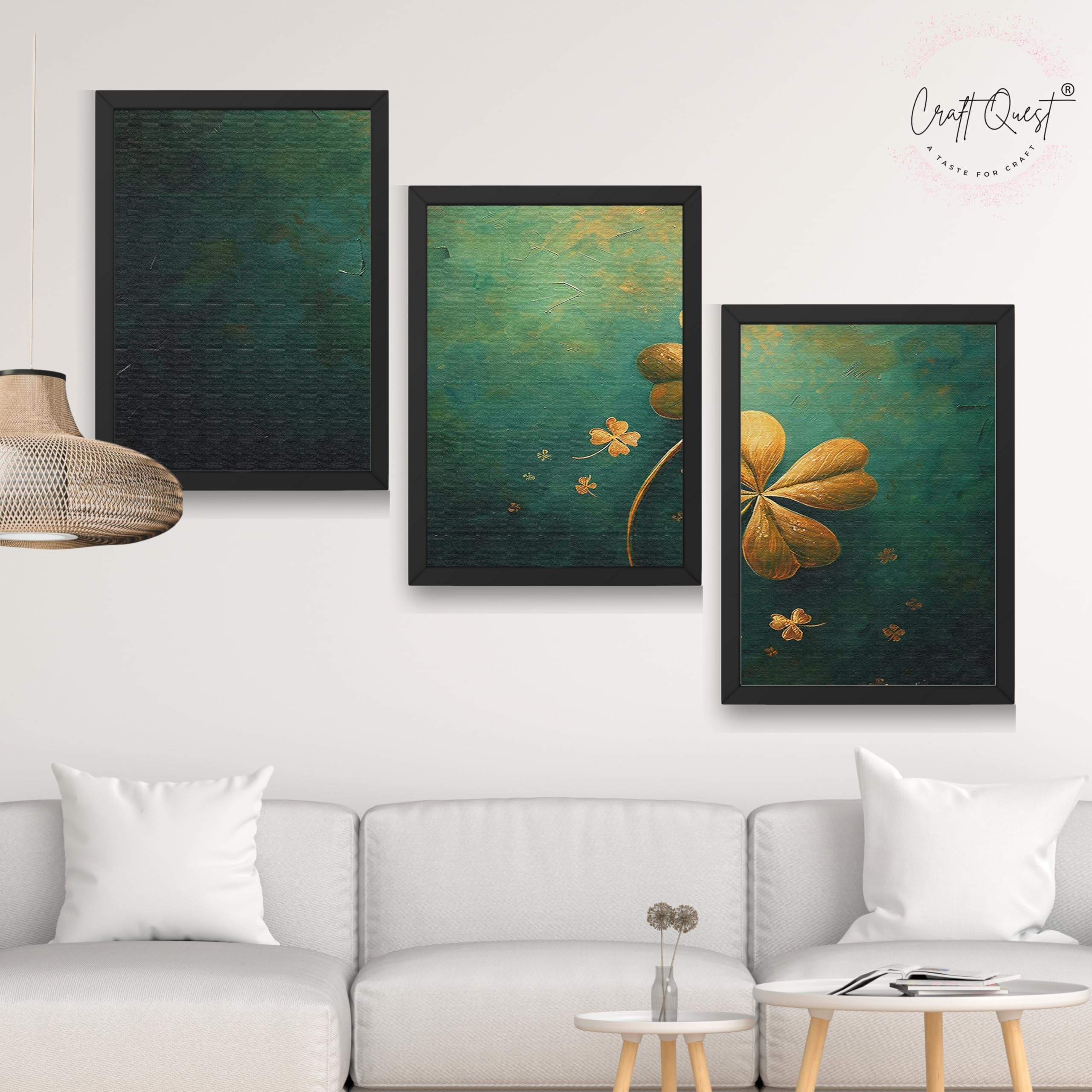 CRAFT QUEST Nature Inspired Flowers & Leaves Wall Art | Set of 3 Frames for Home Decoration | Ideal for Living Room, Bedroom & Offices