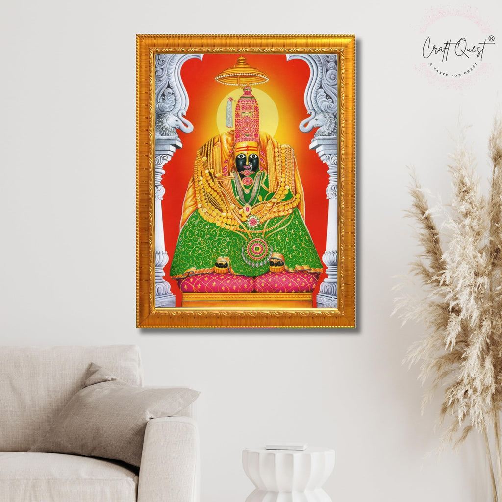 CRAFT QUEST Tulja mata photo with frame, Tuljabhawani photo | Hindu God Spiritual Framed | Ideal for Home, Office, Temple & Puja Room, Wall Decor