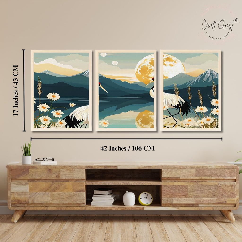 CRAFT QUEST Modern Of Lake & Mountains Wall Art | Set of 3 Frames for Home Decoration | Ideal for Living Room, Bedroom & Offices