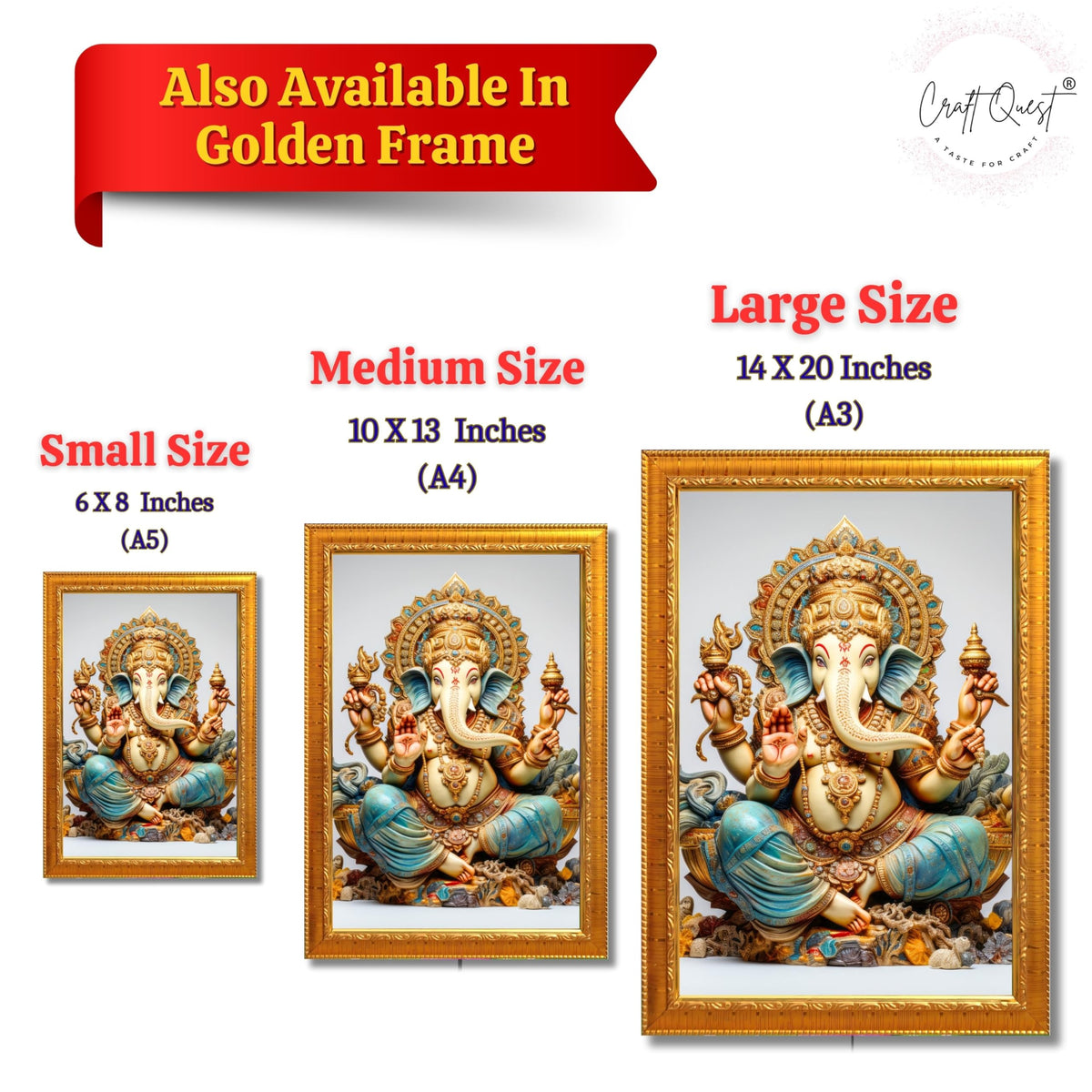 CRAFT QUEST Lord Ganpati Modern Wall Art Painting With Frame For Pooja, Home and Office Decor