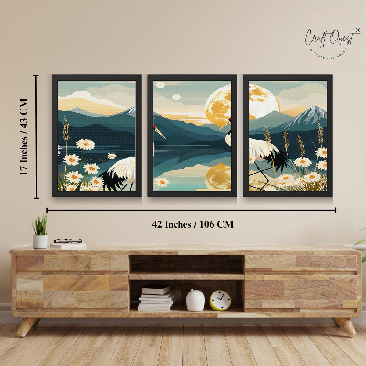 CRAFT QUEST Modern Of Lake & Mountains Wall Art | Set of 3 Frames for Home Decoration | Ideal for Living Room, Bedroom & Offices