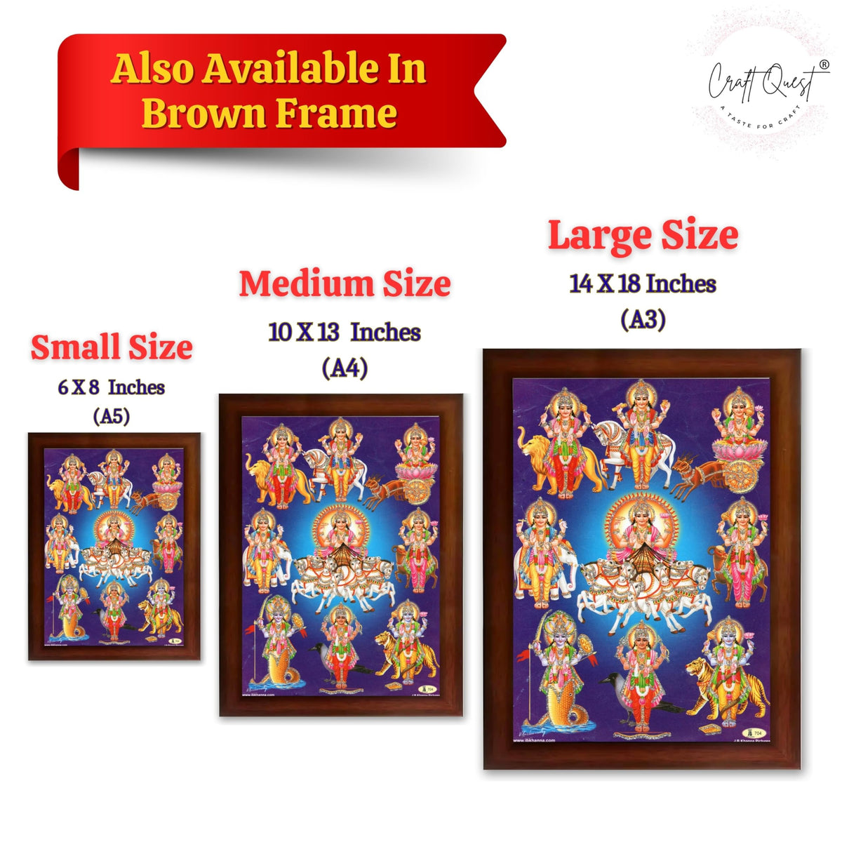 CRAFT QUEST Lord Surya Dev Bhagavan Bhagwan with 7 Horses Wall Painting | Hindu God Spiritual Framed | Ideal for Home, Office, Temple & Puja Room, Wall Decor