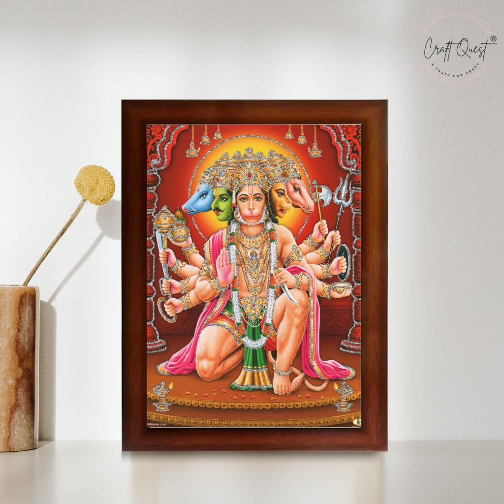 CRAFT QUEST Panchmukhi Hanuman JI | Bajrangbali Religious Photo frame home Decorative item synthetic wood