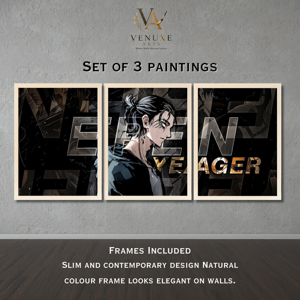 VENUXE ARTS Set Of 3 Anime Characters Wall Framed |Anime Characters Framed Poster for Living Room Bedroom Gaming Room Studio Wall Decor