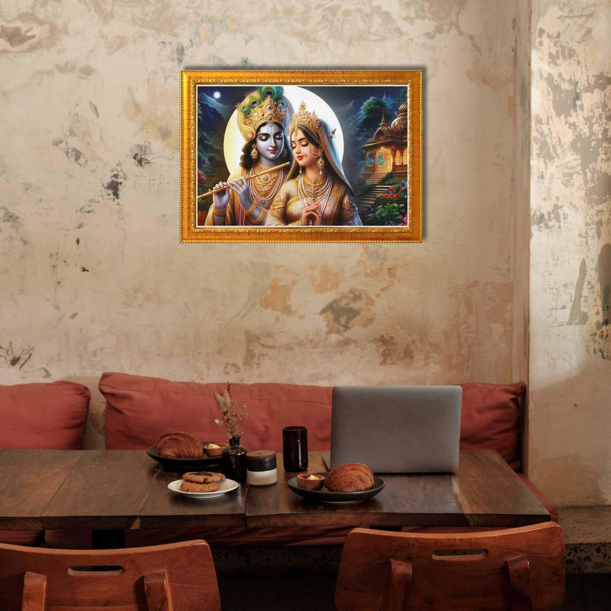CRAFT QUEST Radha Krishna Art Photo Framed Painting for Home and Bedroom Wall Decoration of Size 14X10 Inches with Frame And Acrylic Glass RK204